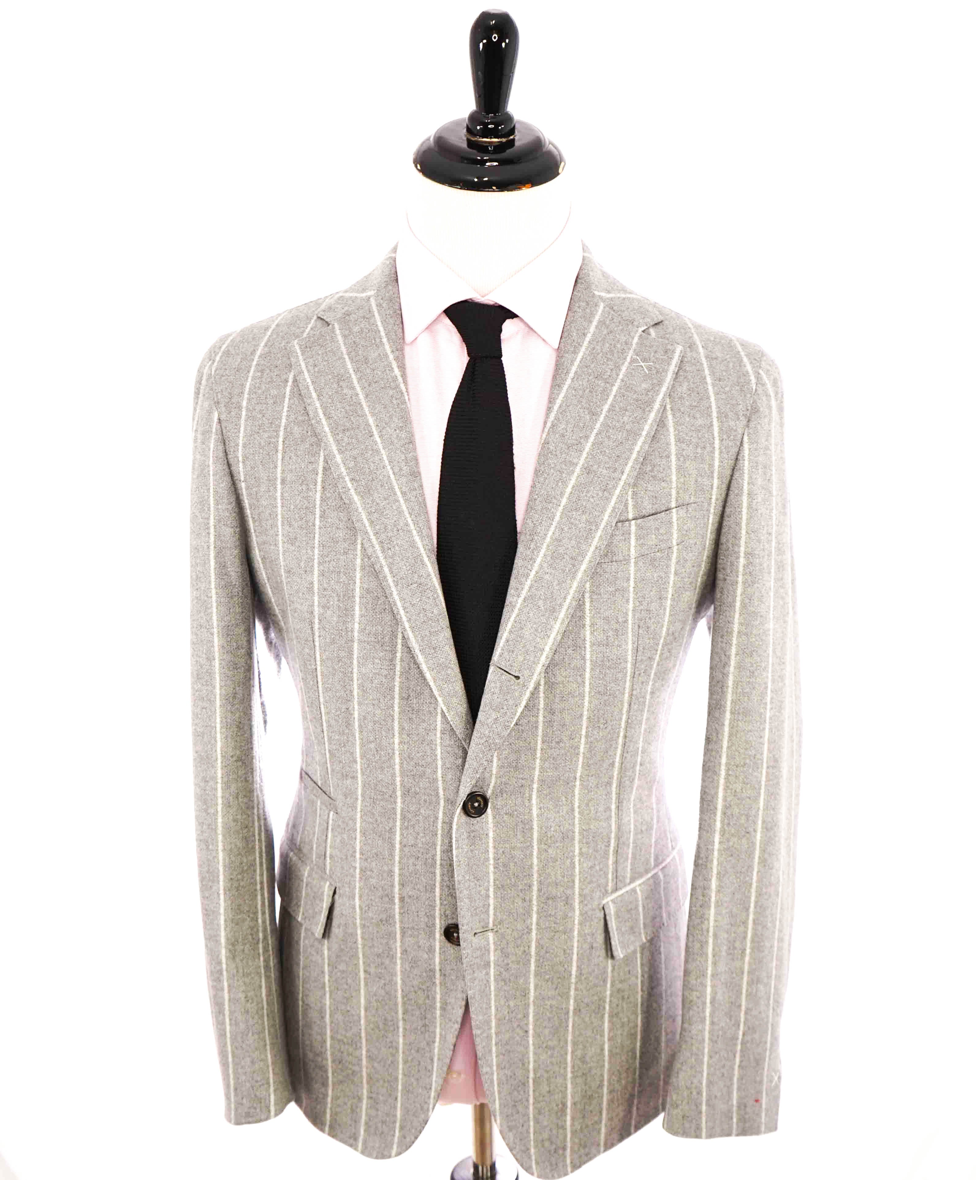 $2,195 ELEVENTY -Gray/Ivory Chalk Stripe WOOL & CASHMERE Blazer- 40US (50EU)