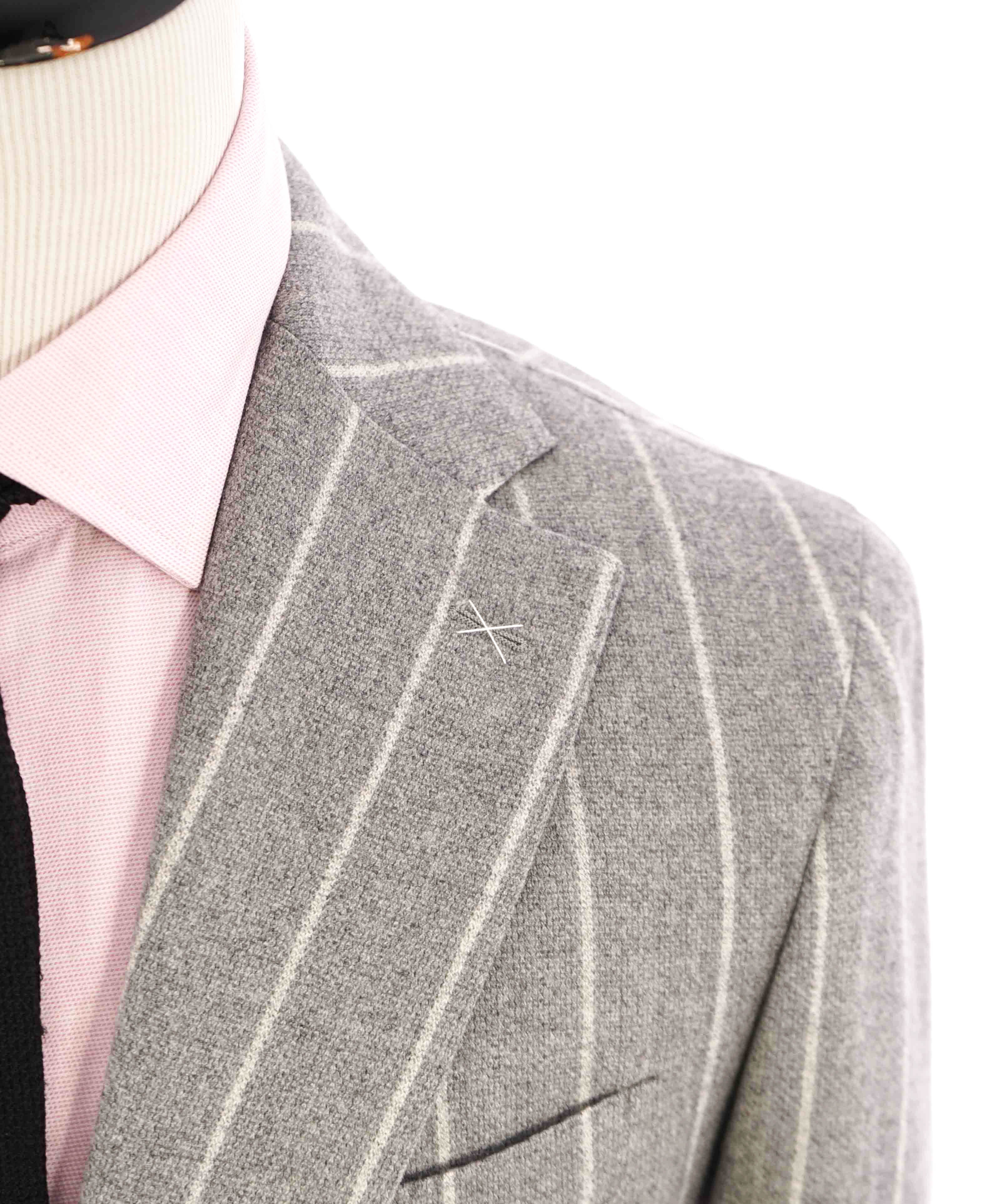 $2,195 ELEVENTY -Gray/Ivory Chalk Stripe WOOL & CASHMERE Blazer- 40US (50EU)