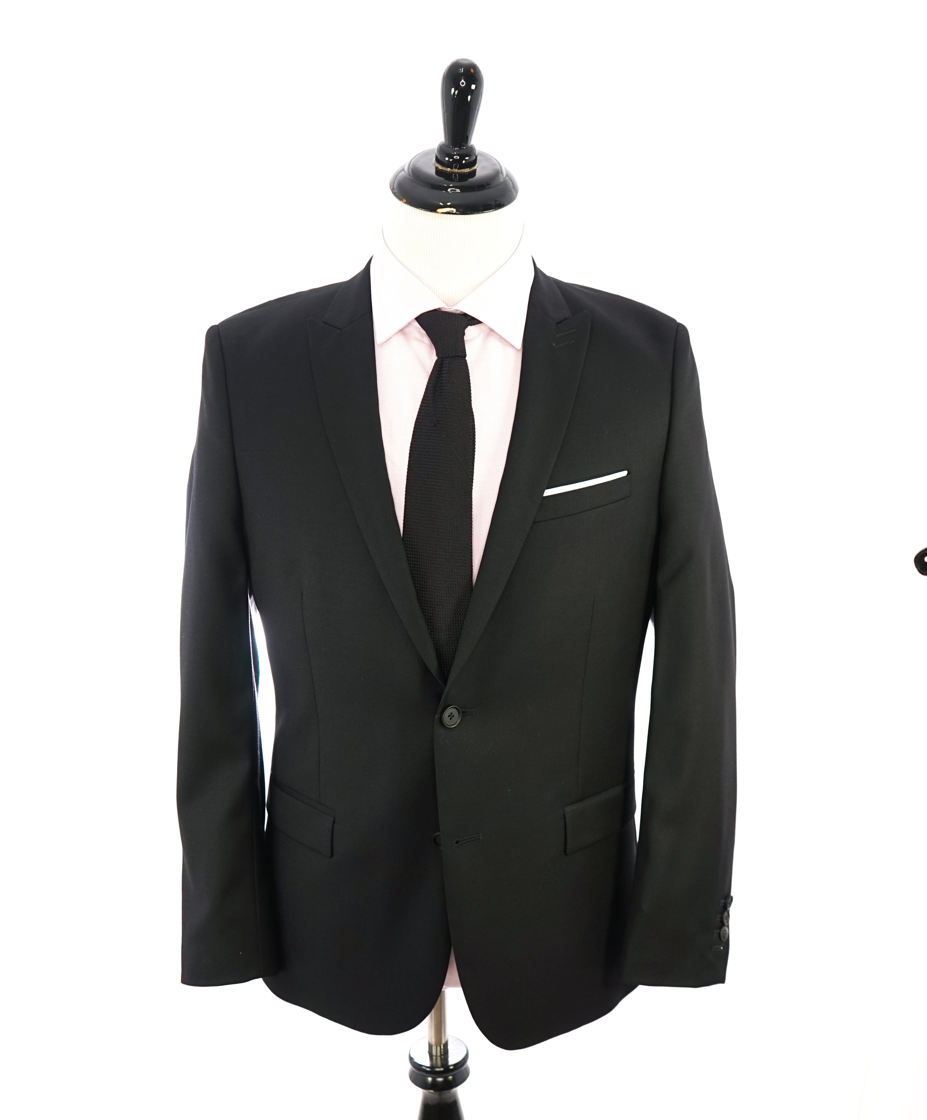 THE KOOPLES - "Fitted" Black Sleek Blazer / Logo Buttons / Slim Peak Lapel - 40R