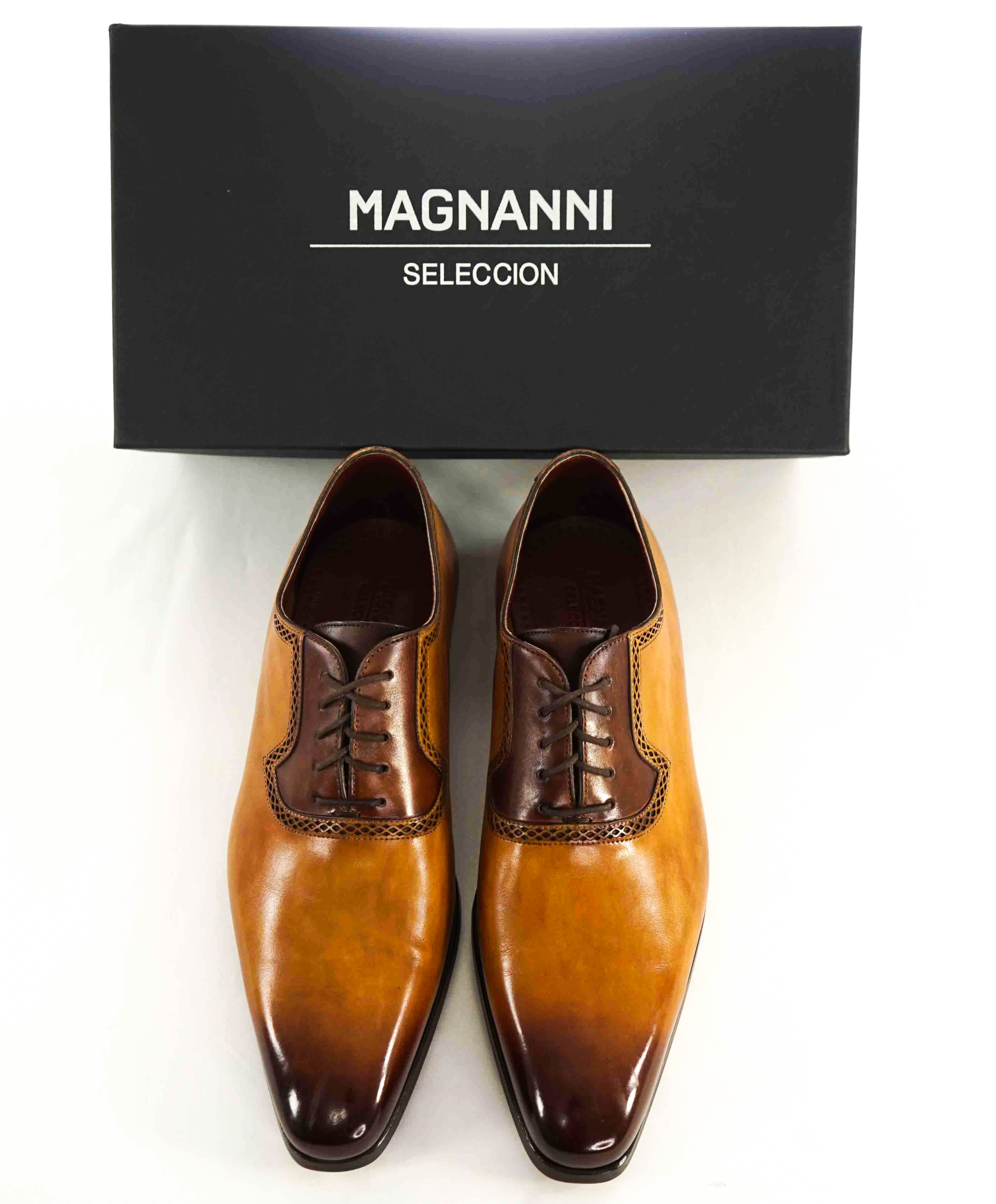 $795 MAGNANNI *SELECCION* - Hand Made PATINA DETAIL Oxford Brown Shoe - 11