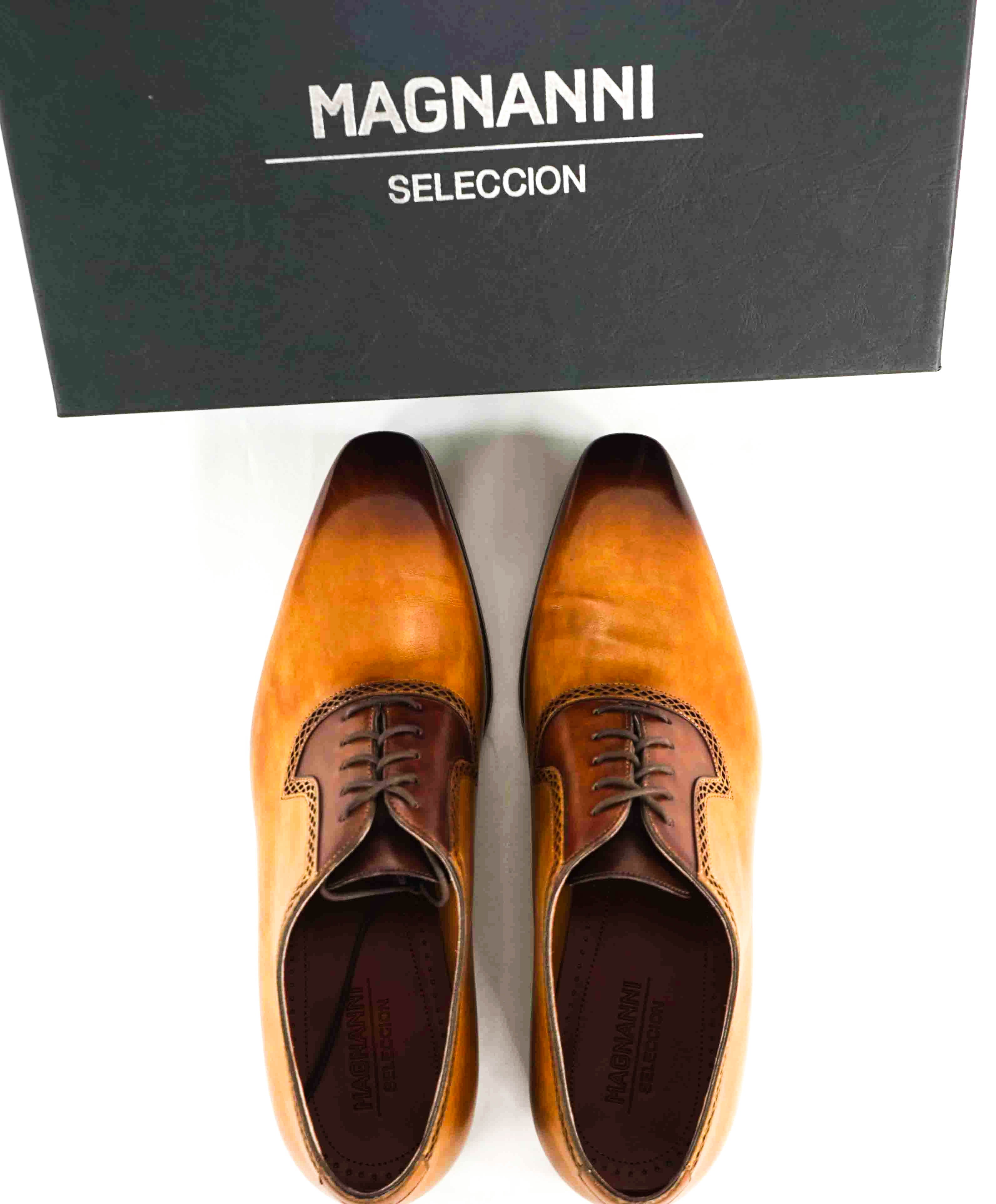 $795 MAGNANNI *SELECCION* - Hand Made PATINA DETAIL Oxford Brown Shoe - 11