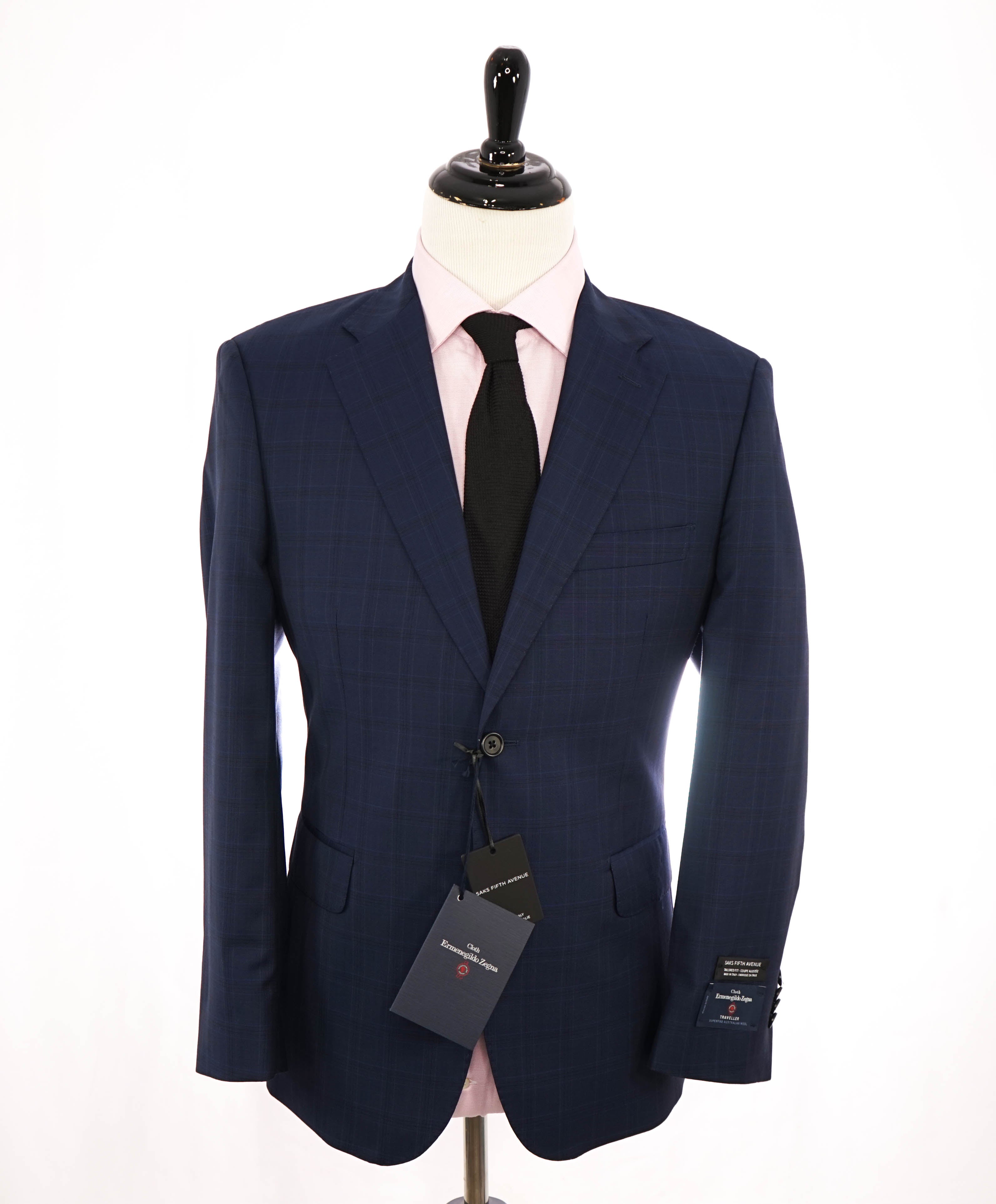 $1,295 ERMENEGILDO ZEGNA - "Tailored" SAKS FIFTH AVENUE Check Suit - 44R