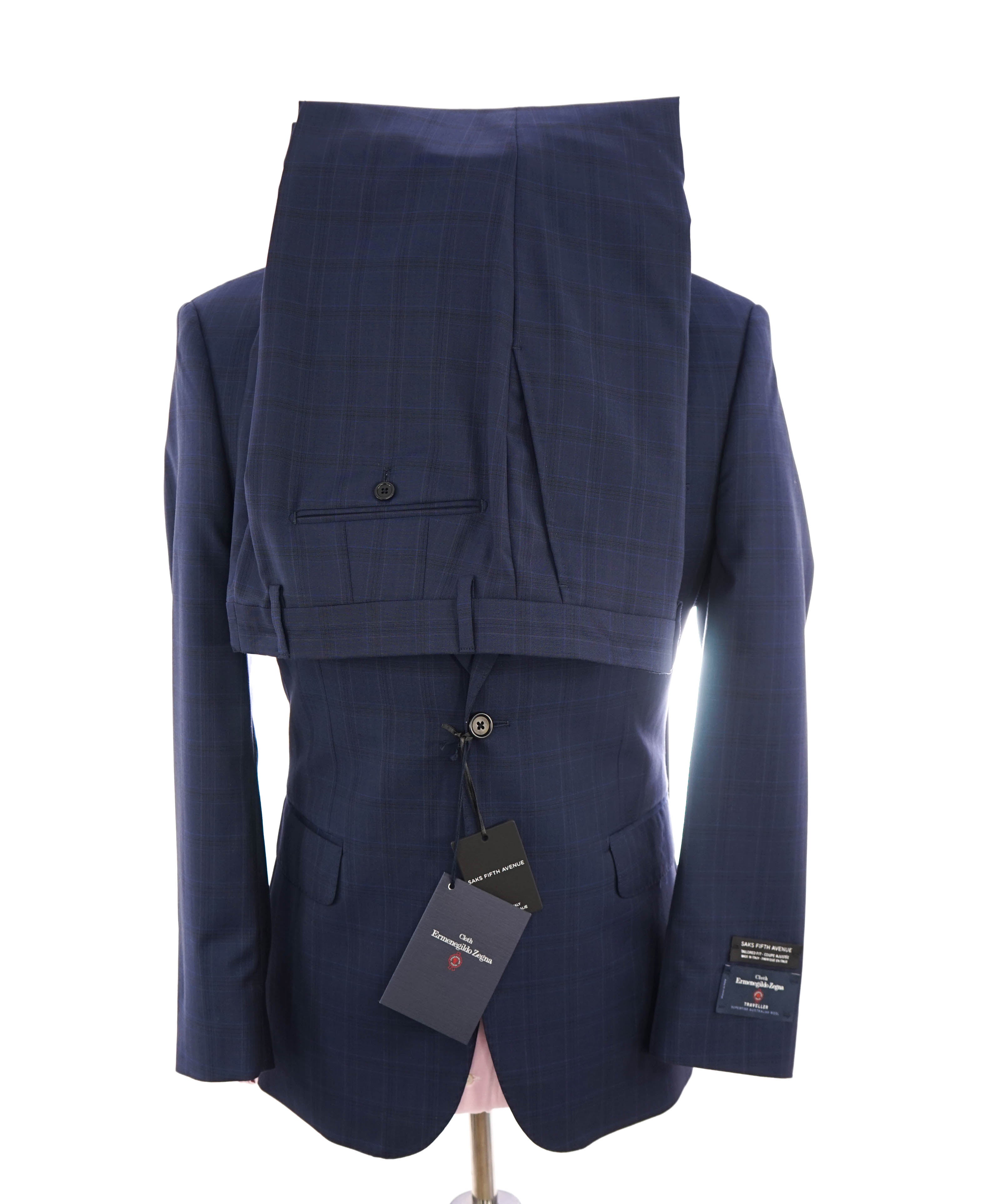 $1,295 ERMENEGILDO ZEGNA - "Tailored" SAKS FIFTH AVENUE Check Suit - 44R