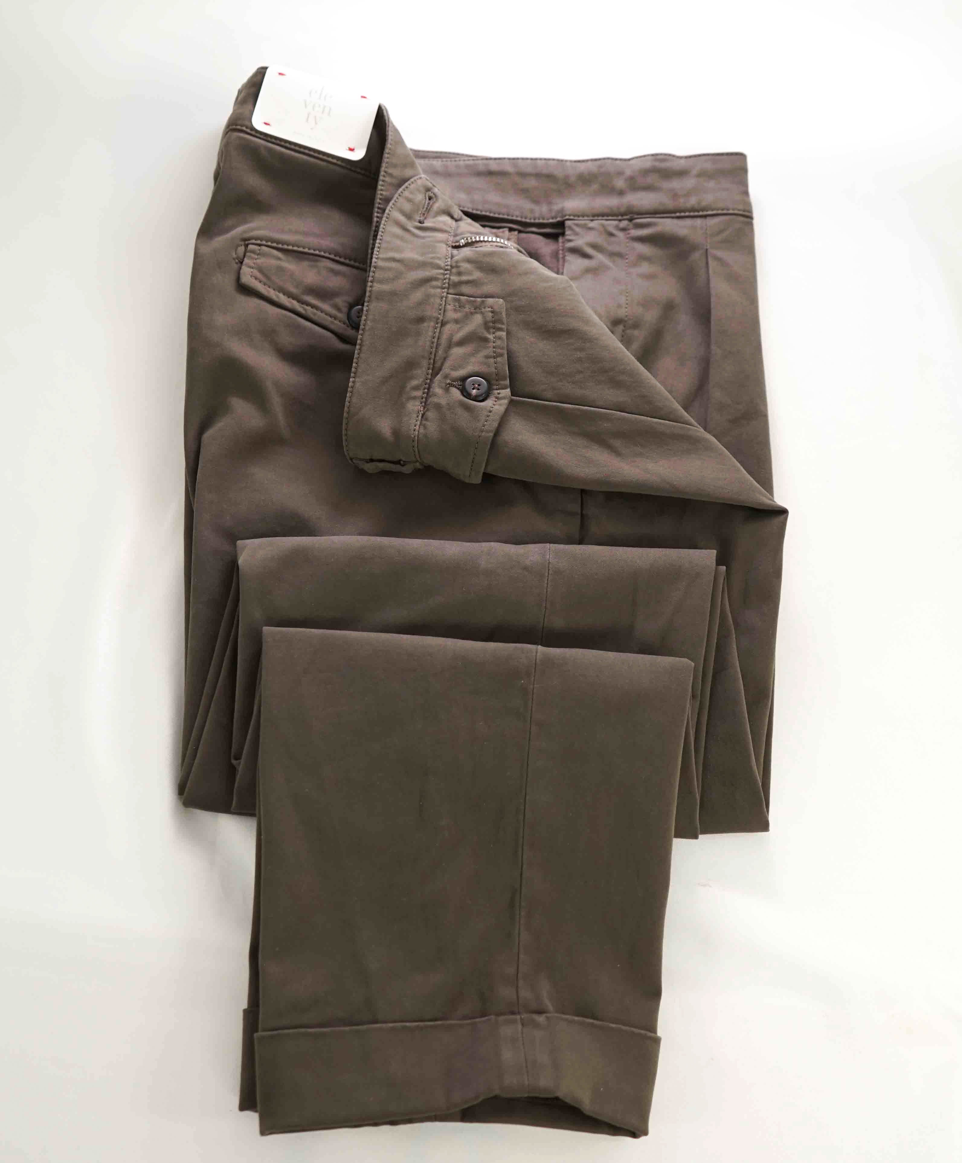 $595 ELEVENTY - *SIDE TAB* Cotton Elastane Belted Neapolitan Dress Pants- 33W