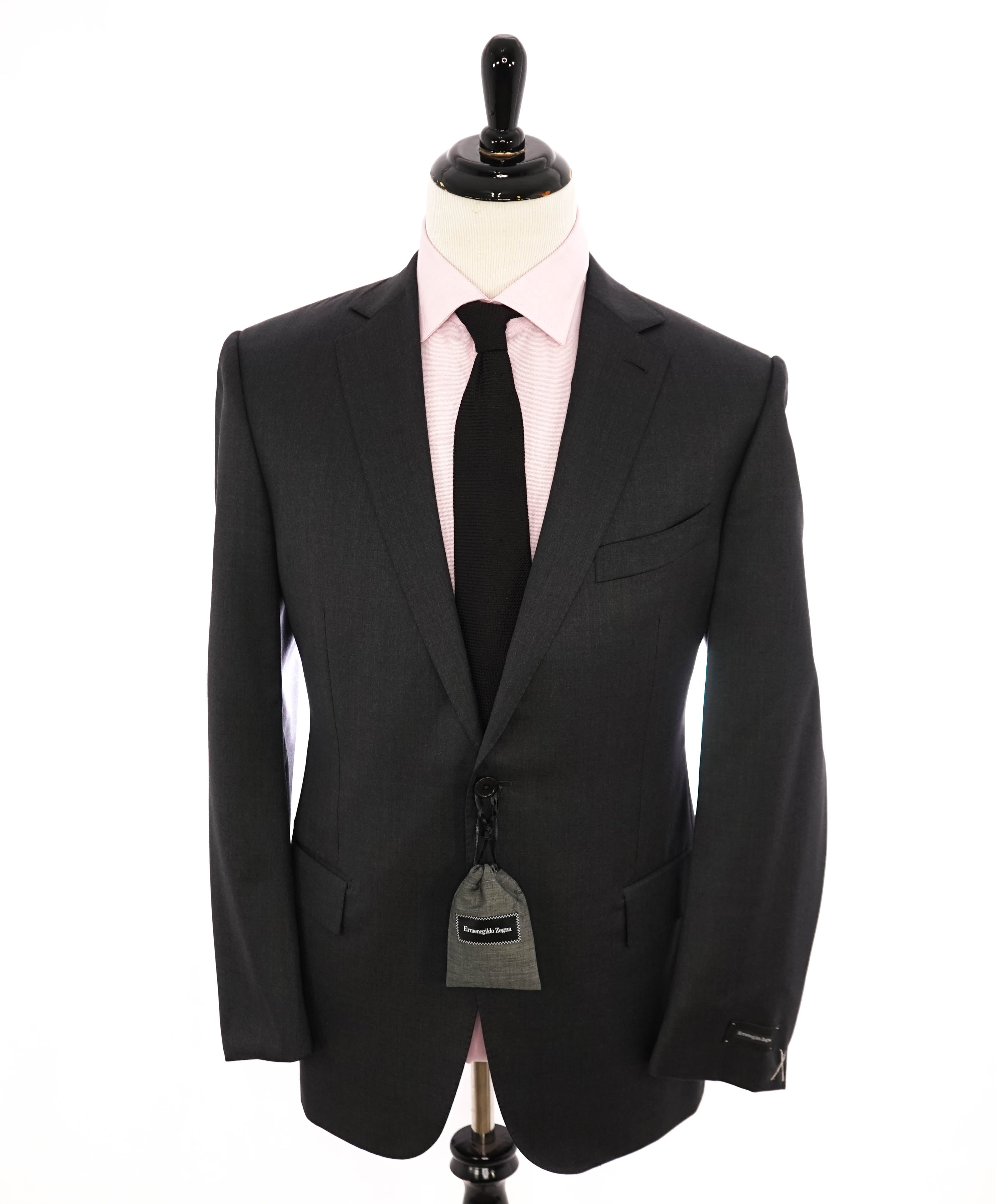 ERMENEGILDO ZEGNA - “MICRONSPHERE" Gray Solid Notch Lapel Suit - 44R