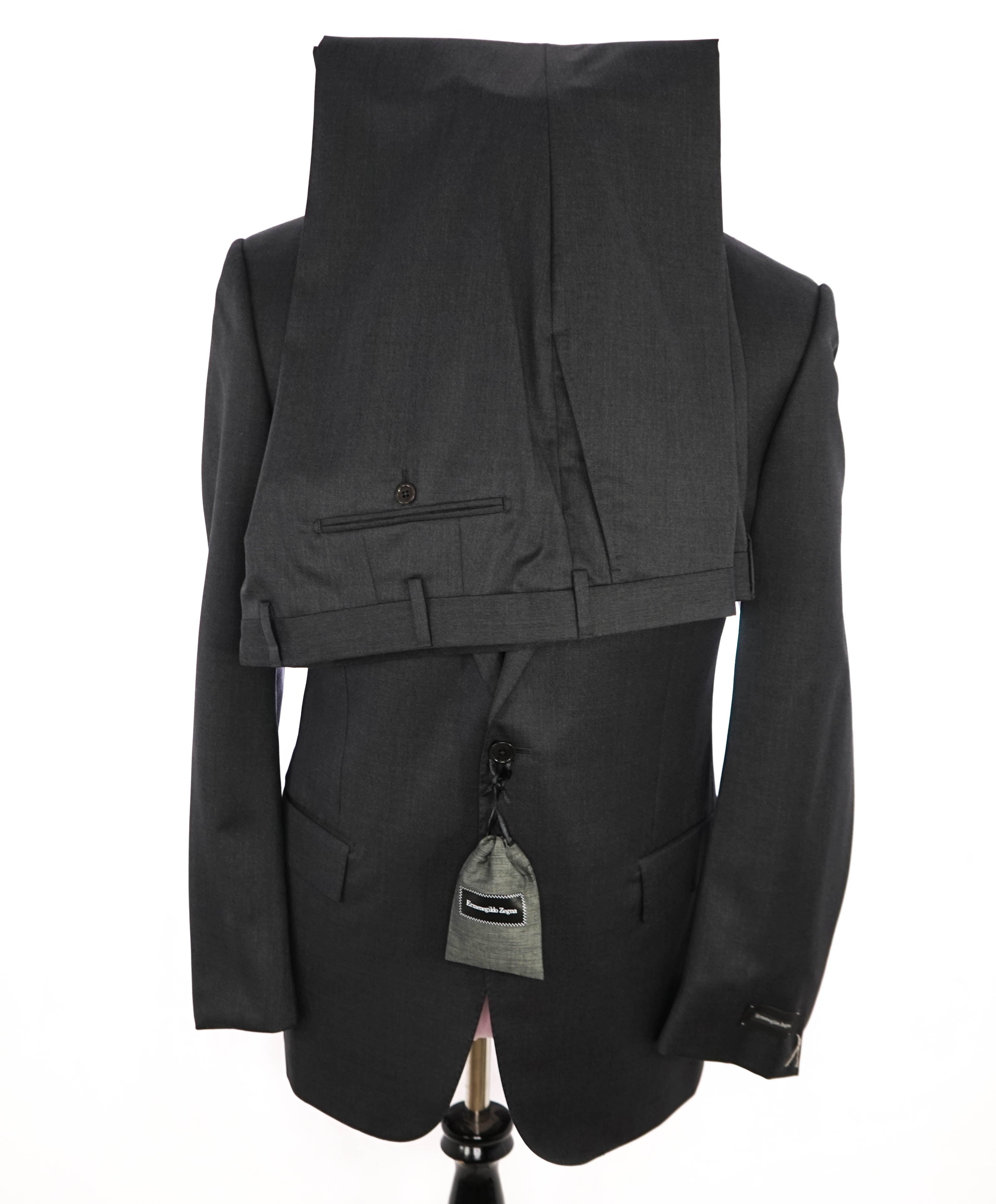 ERMENEGILDO ZEGNA - “MICRONSPHERE" Gray Solid Notch Lapel Suit - 44R