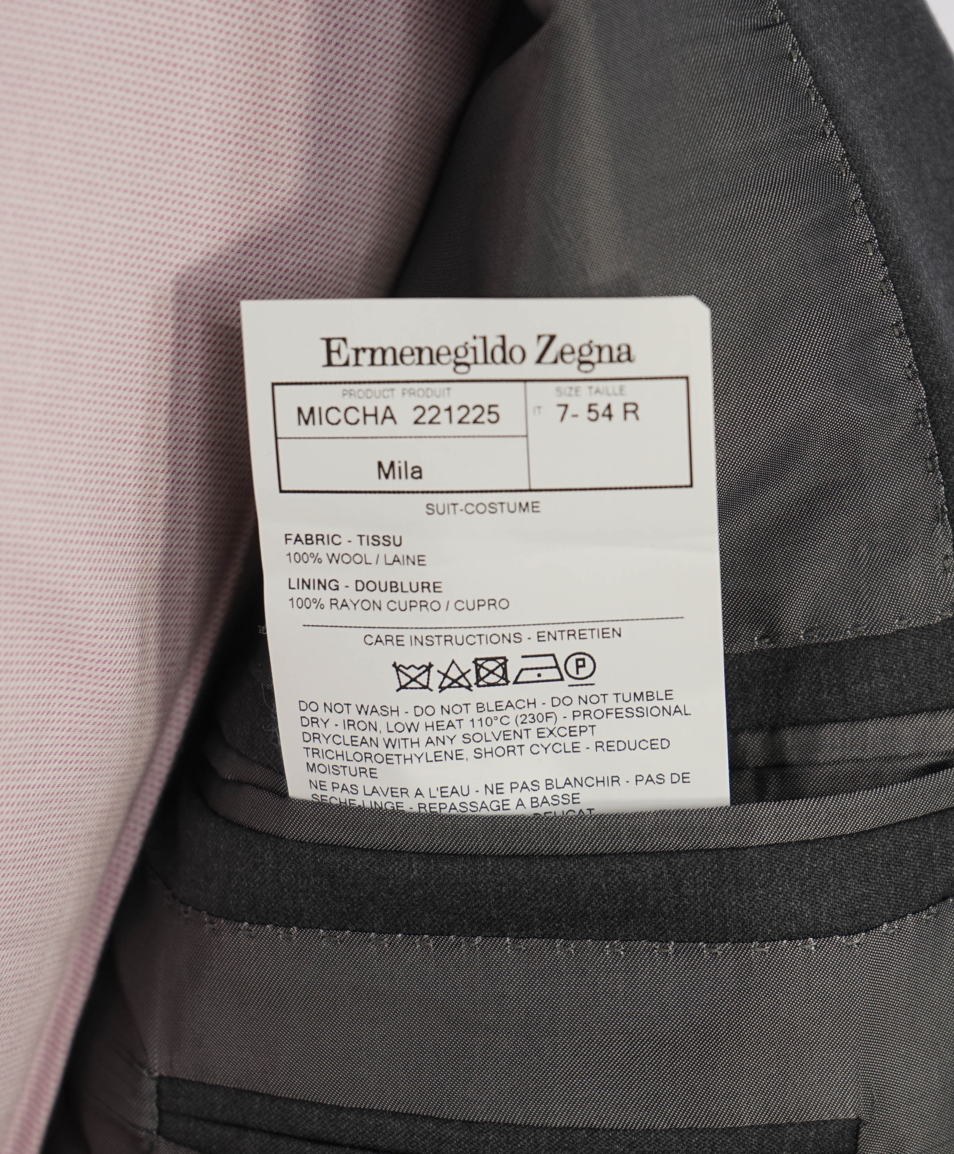 ERMENEGILDO ZEGNA - “MICRONSPHERE" Gray Solid Notch Lapel Suit - 44R