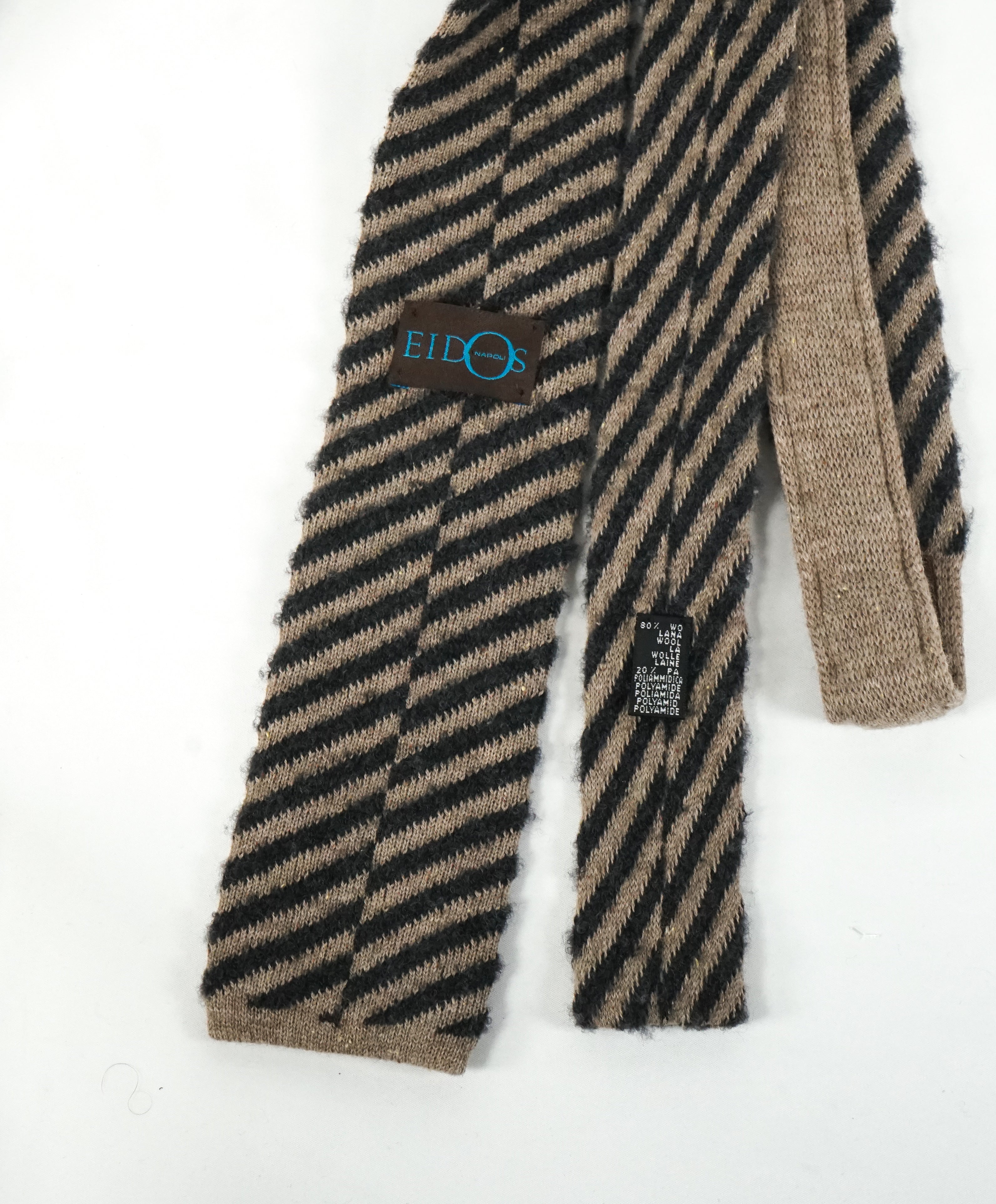 EIDOS - Diagonal Beige & Gray Wool Knit Tie - N/A