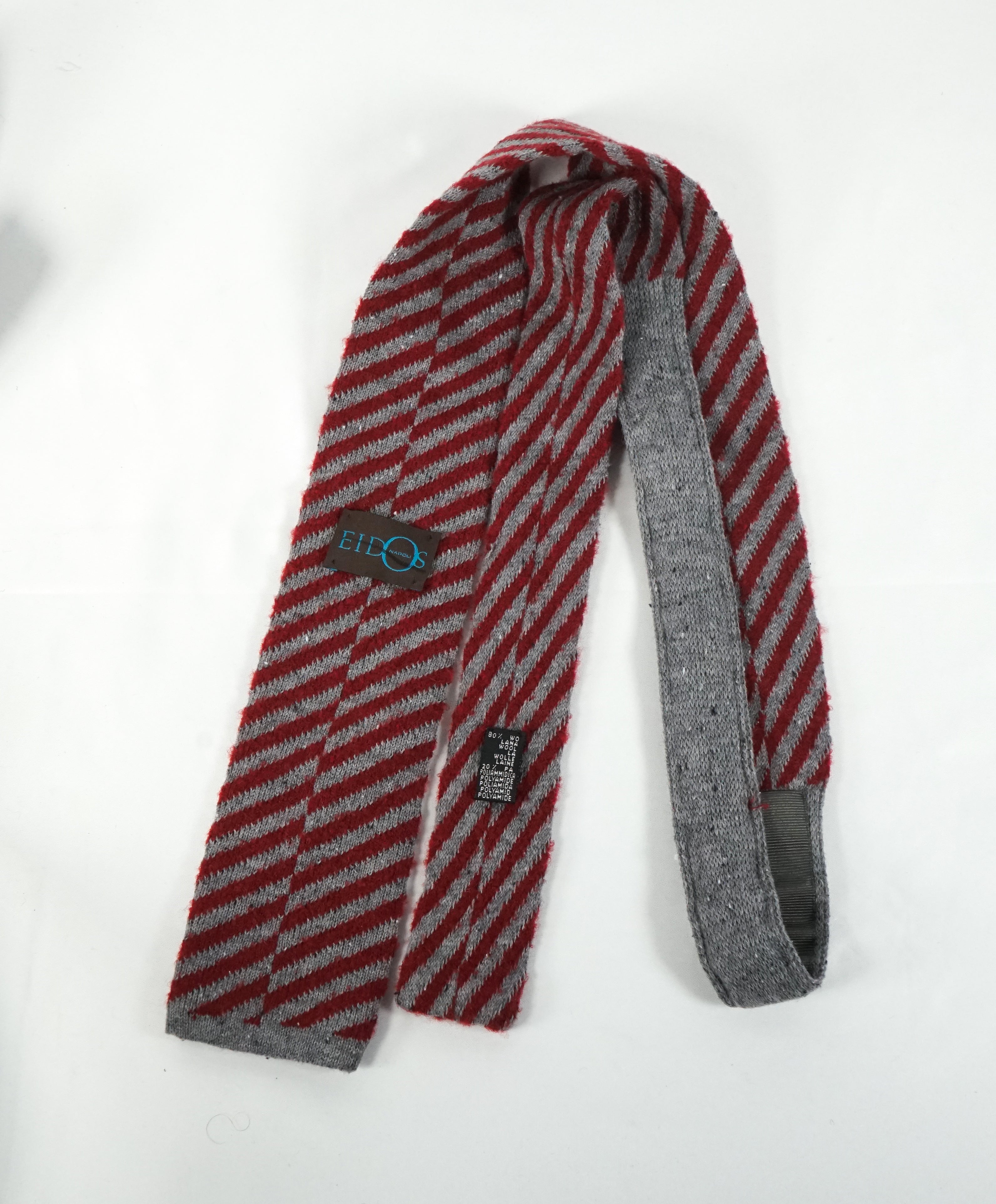 EIDOS - Diagonal Red & Gray Wool Knit Tie - N/A