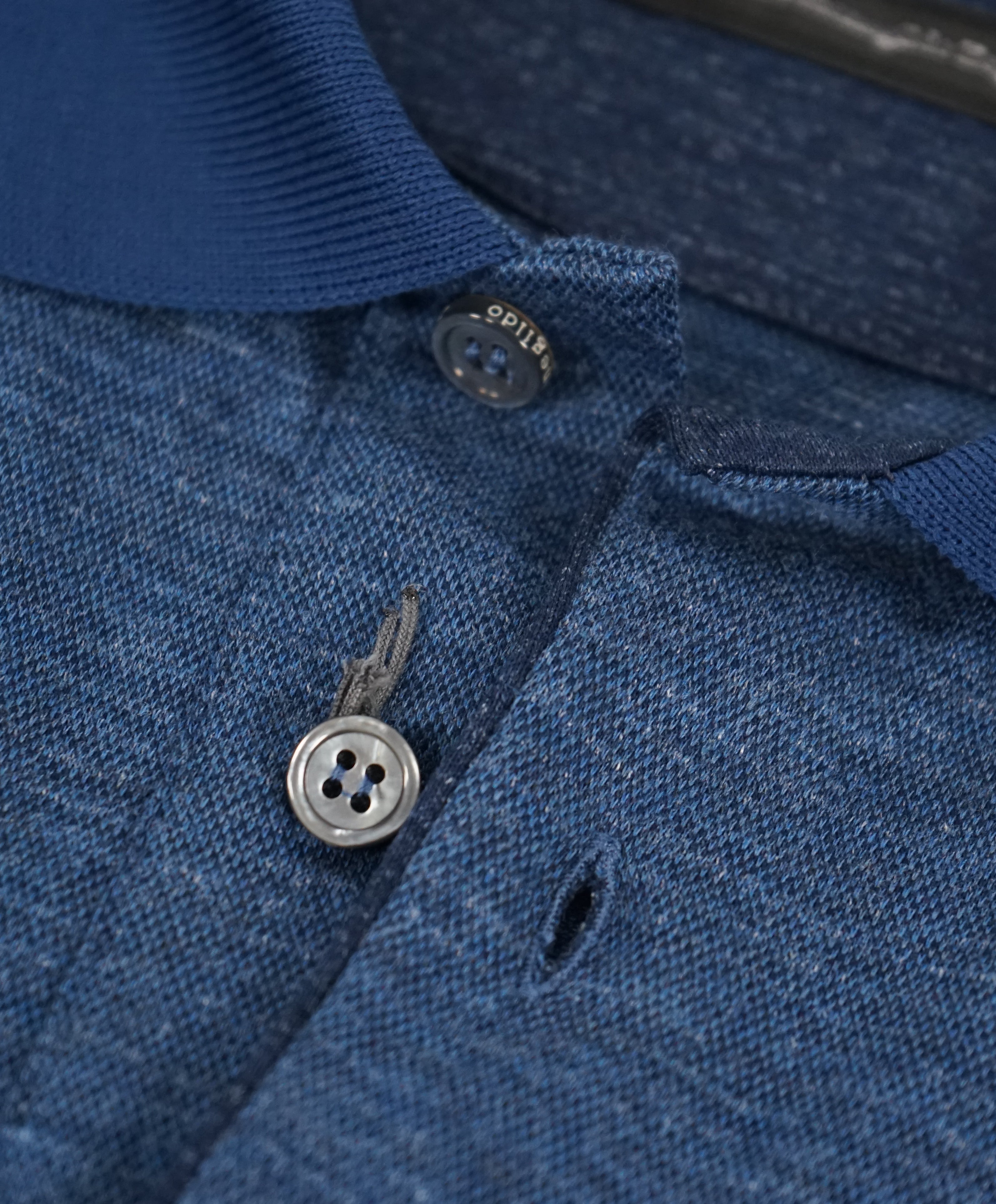 ERMENEGILDO ZEGNA - Blue Tipped Polo Shirt W Engraved Buttons - L