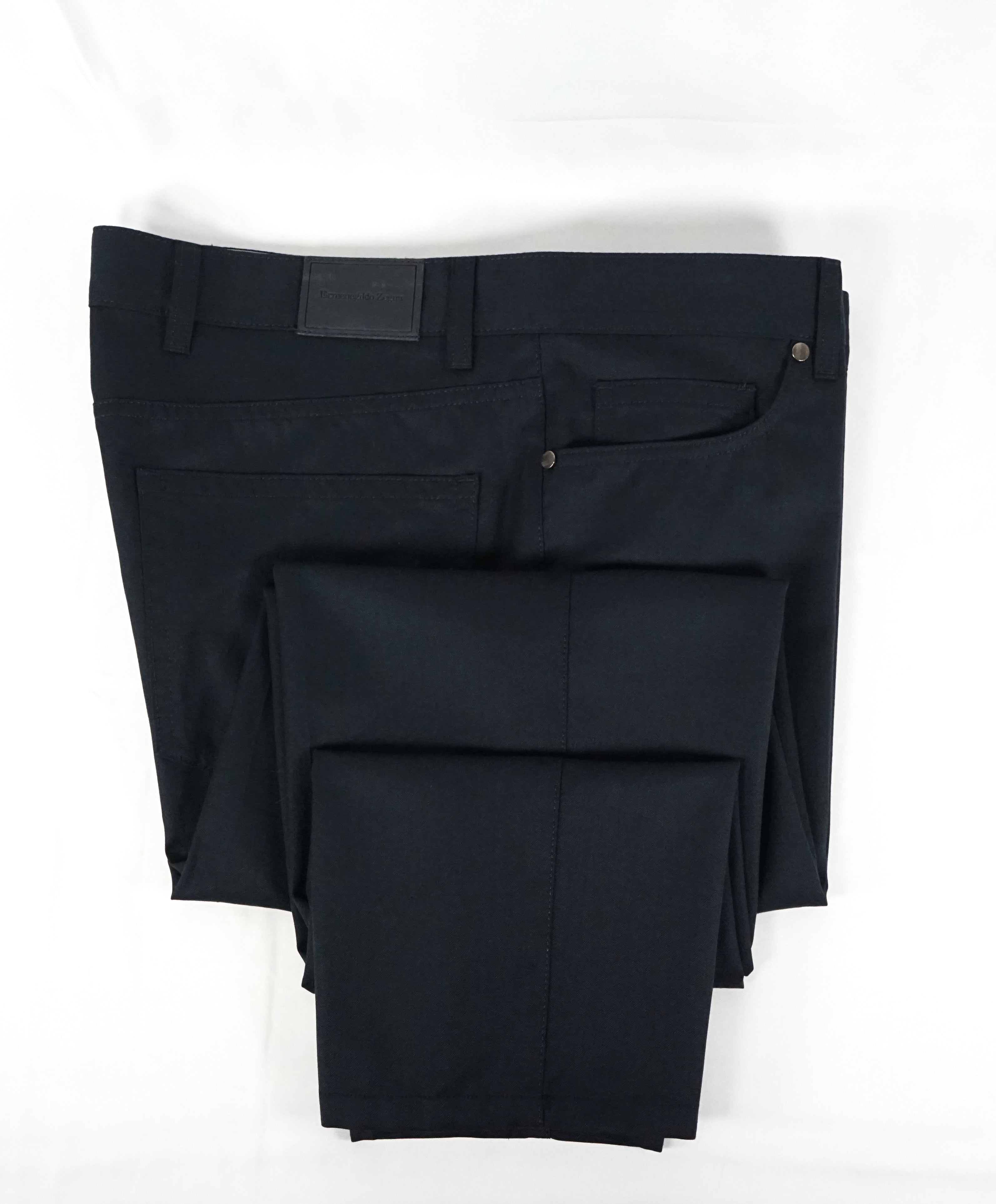 ERMENEGILDO ZEGNA - Navy 5-Pocket Twill Weave Logo Pants - 34W