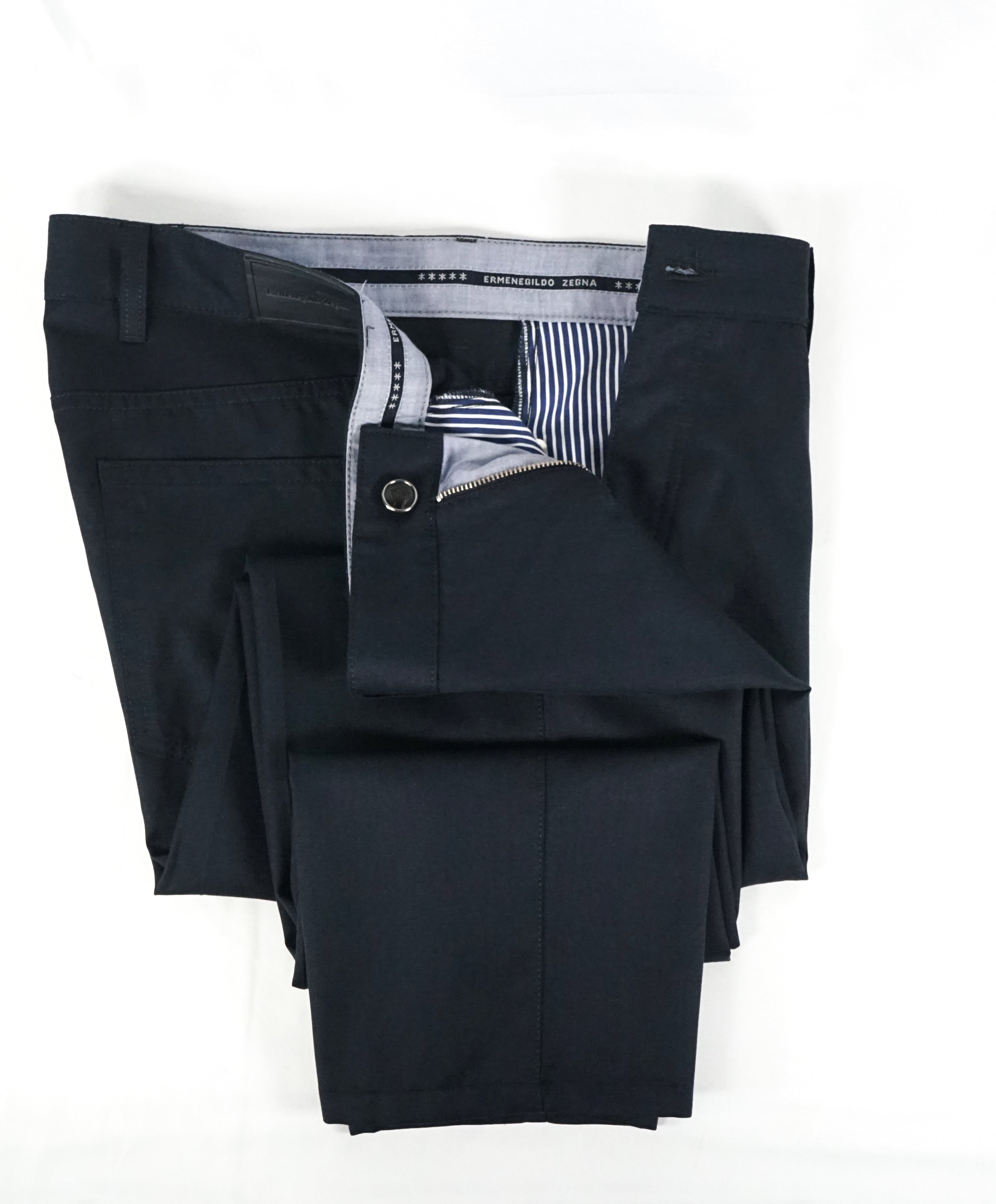 ERMENEGILDO ZEGNA - Navy 5-Pocket Twill Weave Logo Pants - 38W