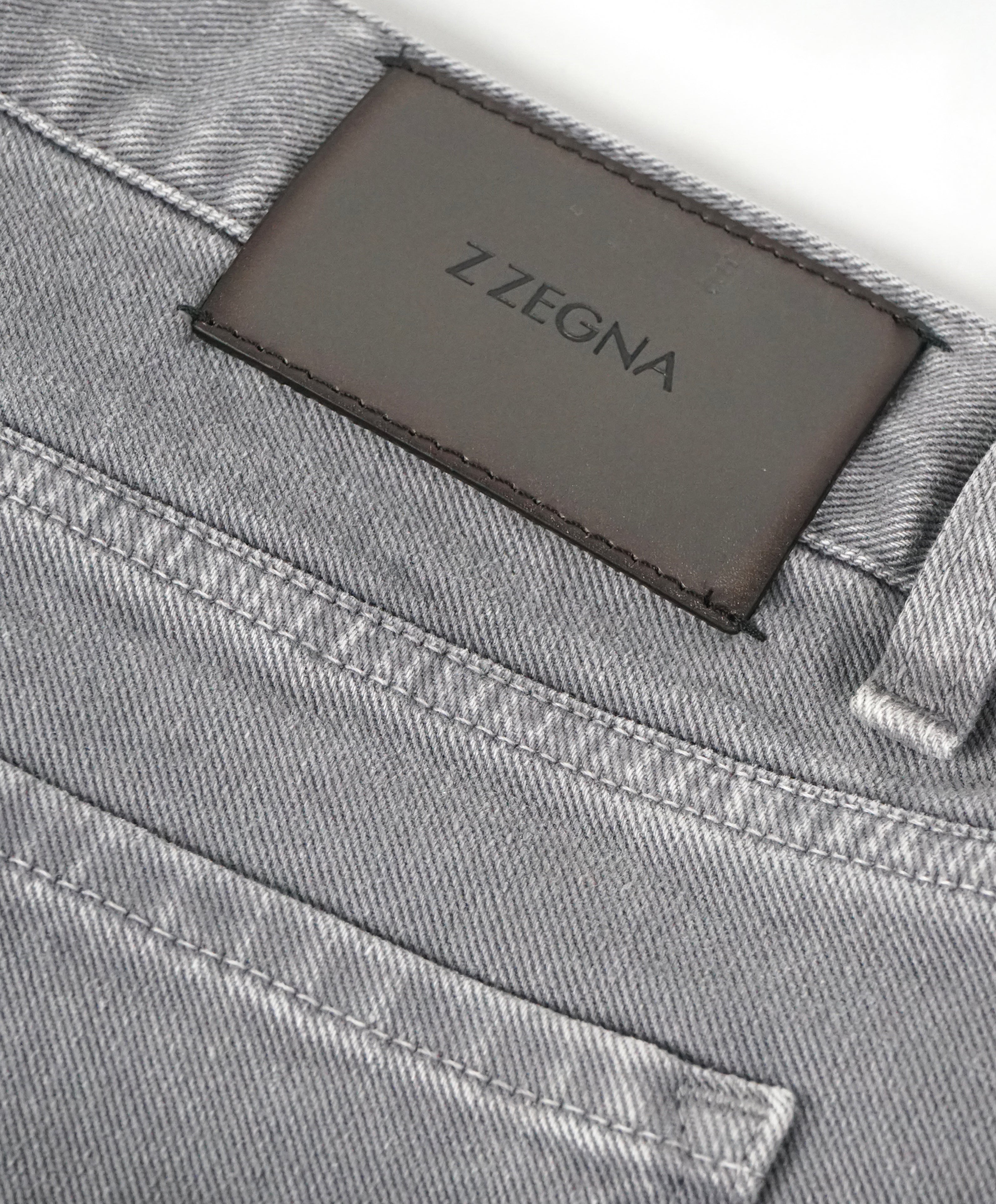 Z Zegna - Gray Washed 5-Pocket Twill Weave Logo Pants Jeans - 38W