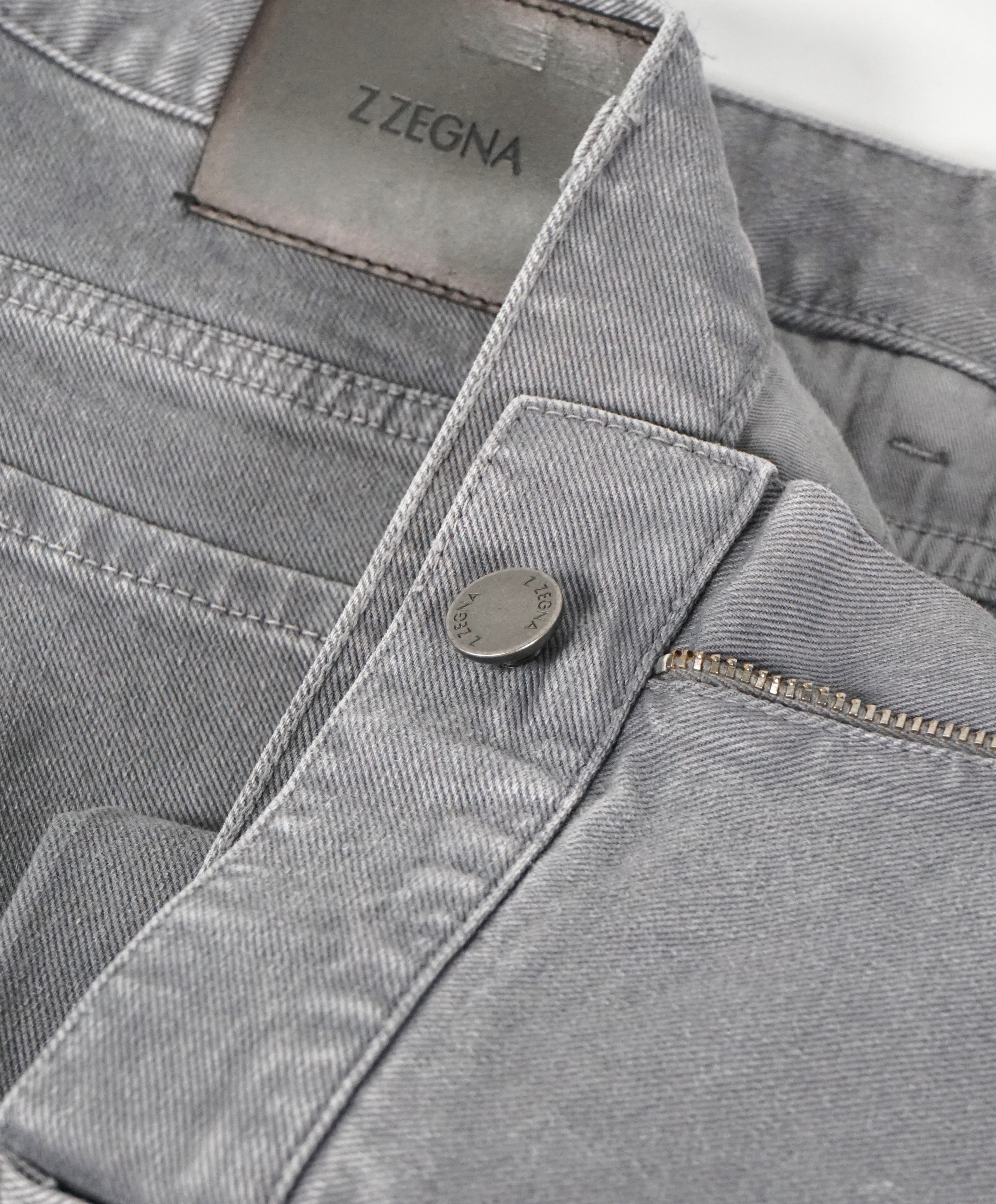 Z Zegna - Gray Washed 5-Pocket Twill Weave Logo Pants Jeans - 38W