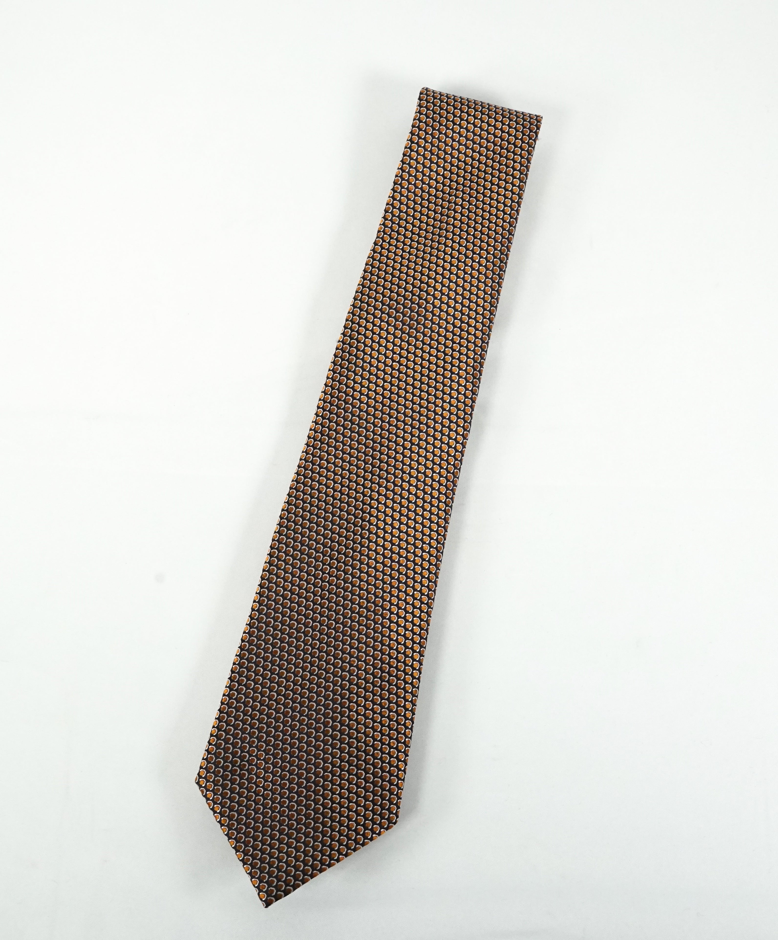 ERMENEGILDO ZEGNA - Orange Navy & Silver Geometric Silk Tie