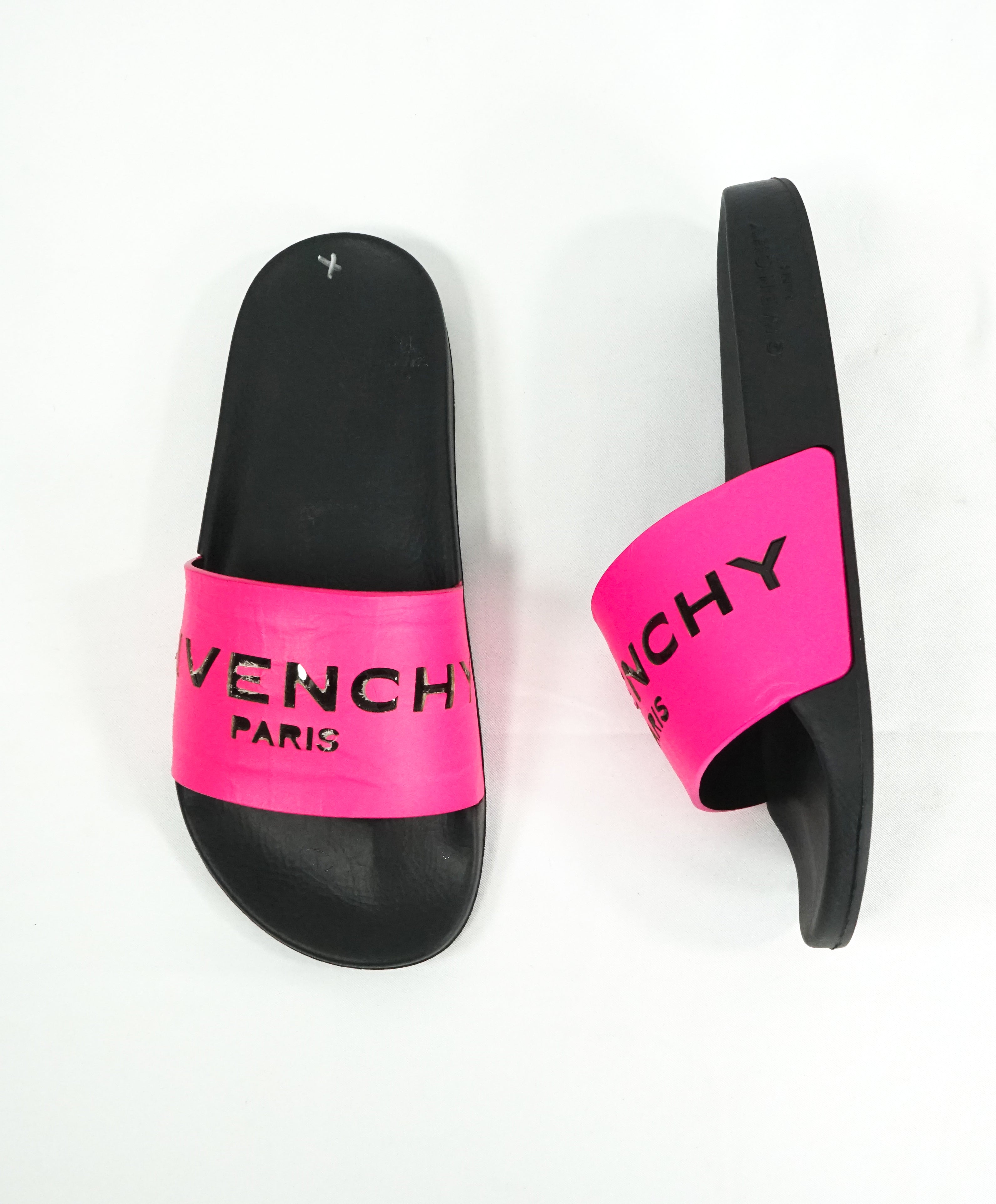 GIVENCHY - Iconic Neon Pink Monogram Logo Slides Sandals - 6