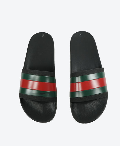 GUCCI - Iconic Green & Red Stripe Slides "72" Slippers - 9