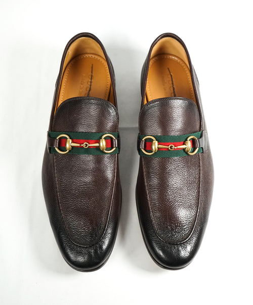 GUCCI - Iconic Green & Red Stripe Horsebit Loafers - 10