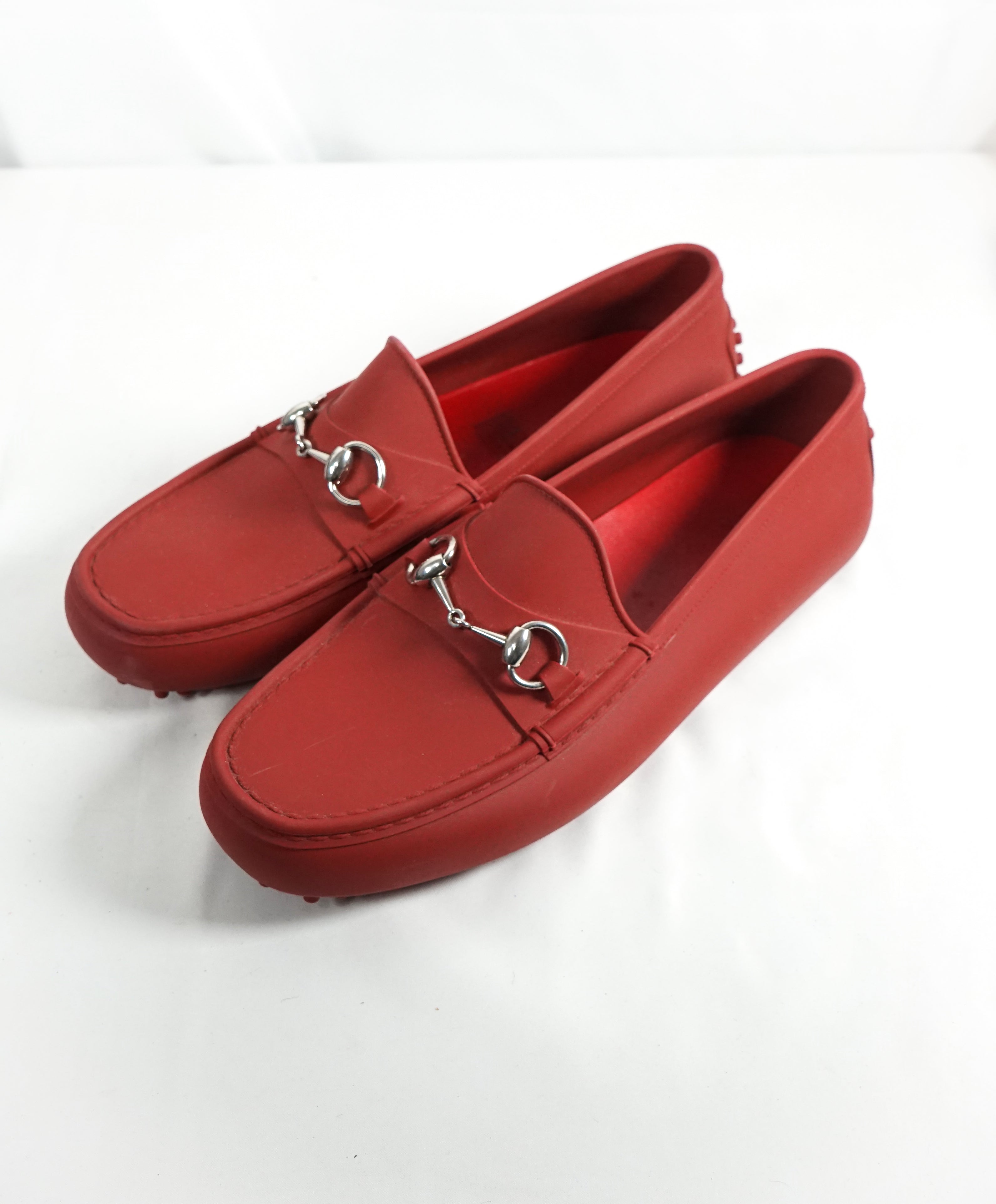 GUCCI - Red Rubber Horsebit Loafers Boat/Yacht Shoes - 10