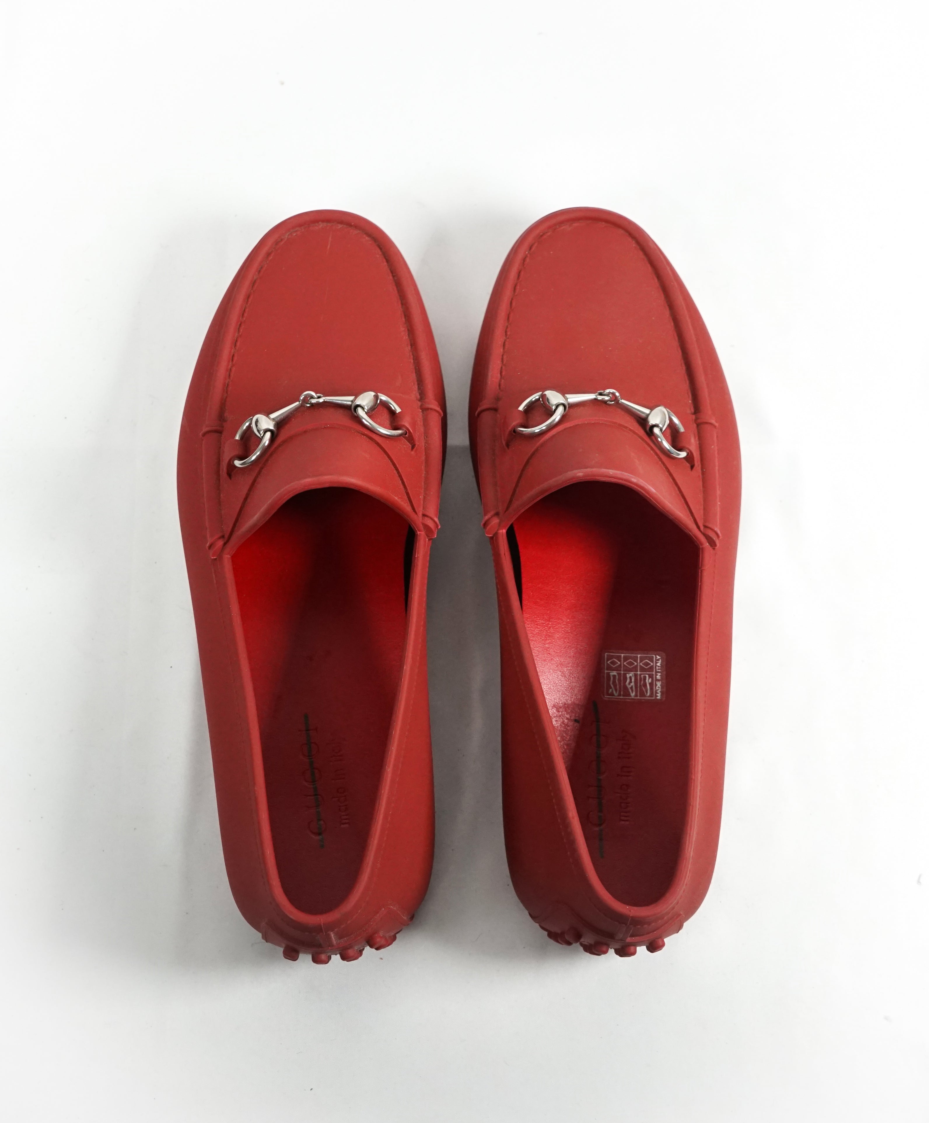 GUCCI - Red Rubber Horsebit Loafers Boat/Yacht Shoes - 10