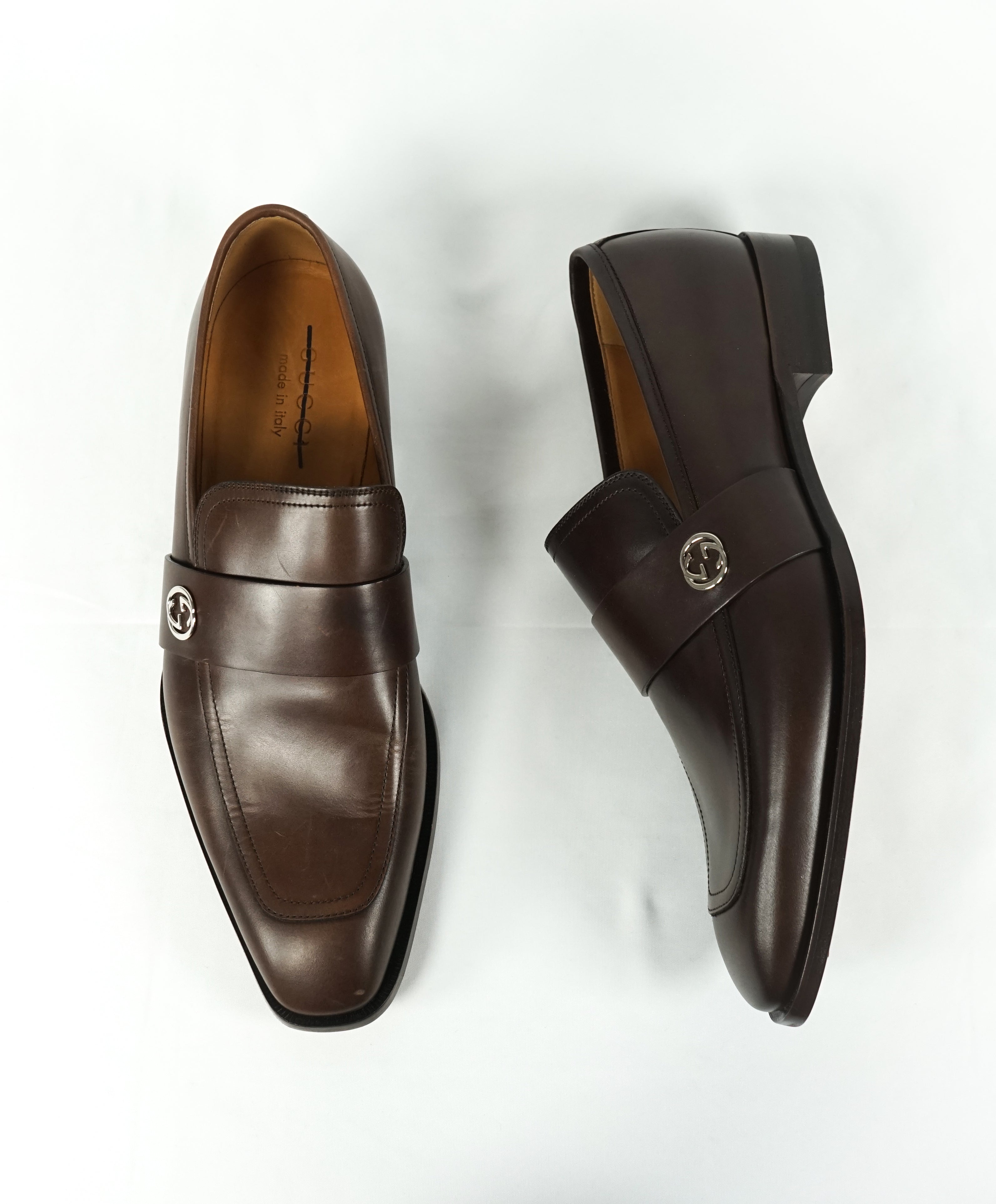 GUCCI - Broadwick Brown GG Logo Loafers - 8