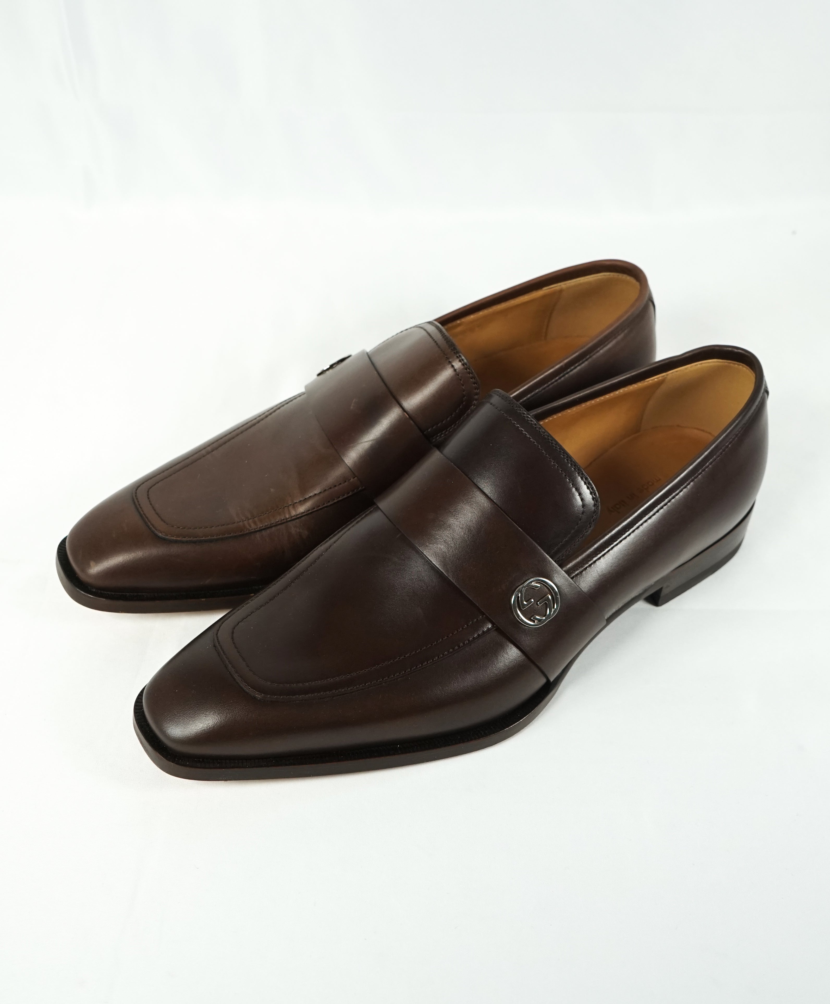 GUCCI - Broadwick Brown GG Logo Loafers - 8