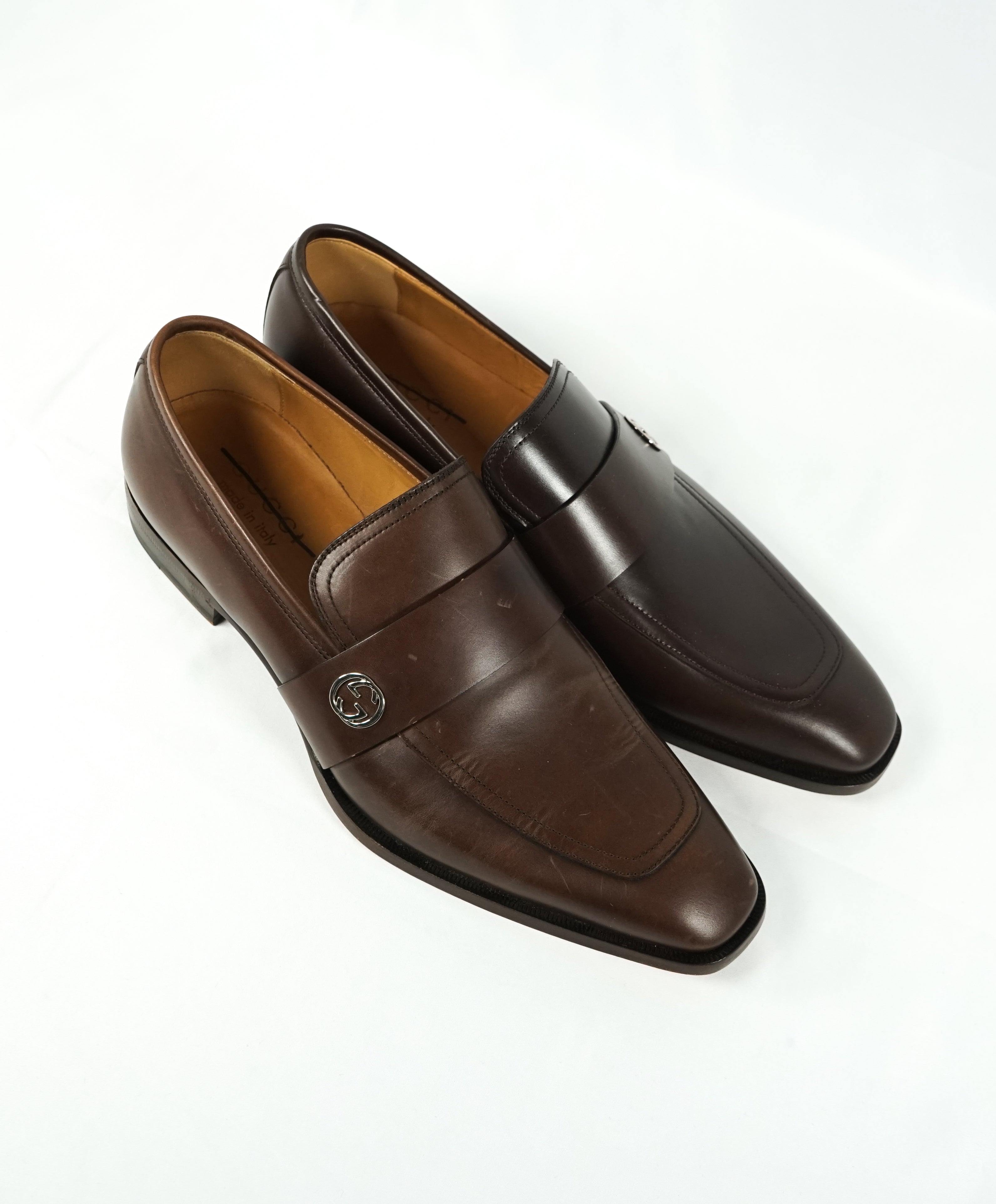 GUCCI - Broadwick Brown GG Logo Loafers - 8