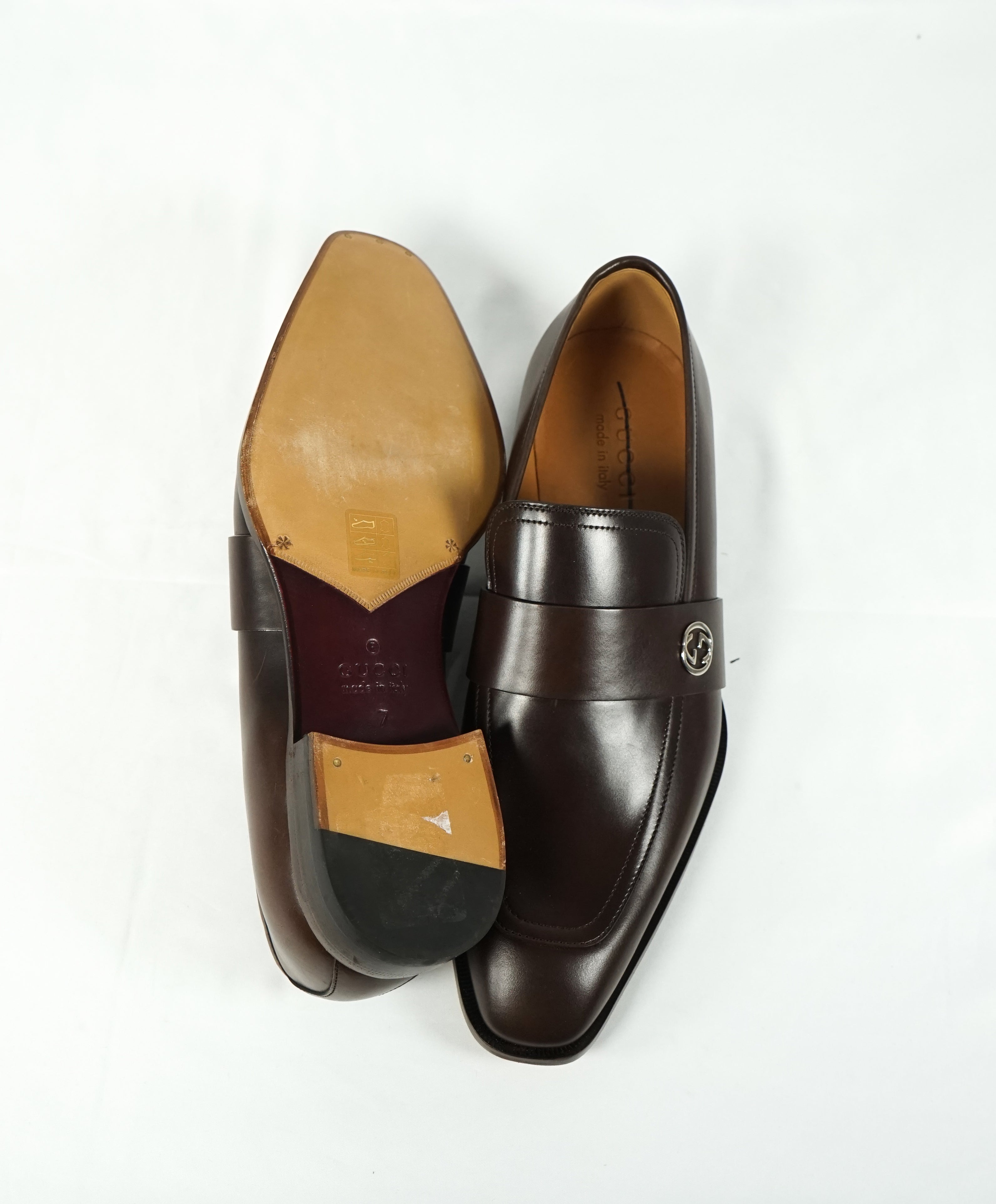 GUCCI - Broadwick Brown GG Logo Loafers - 8