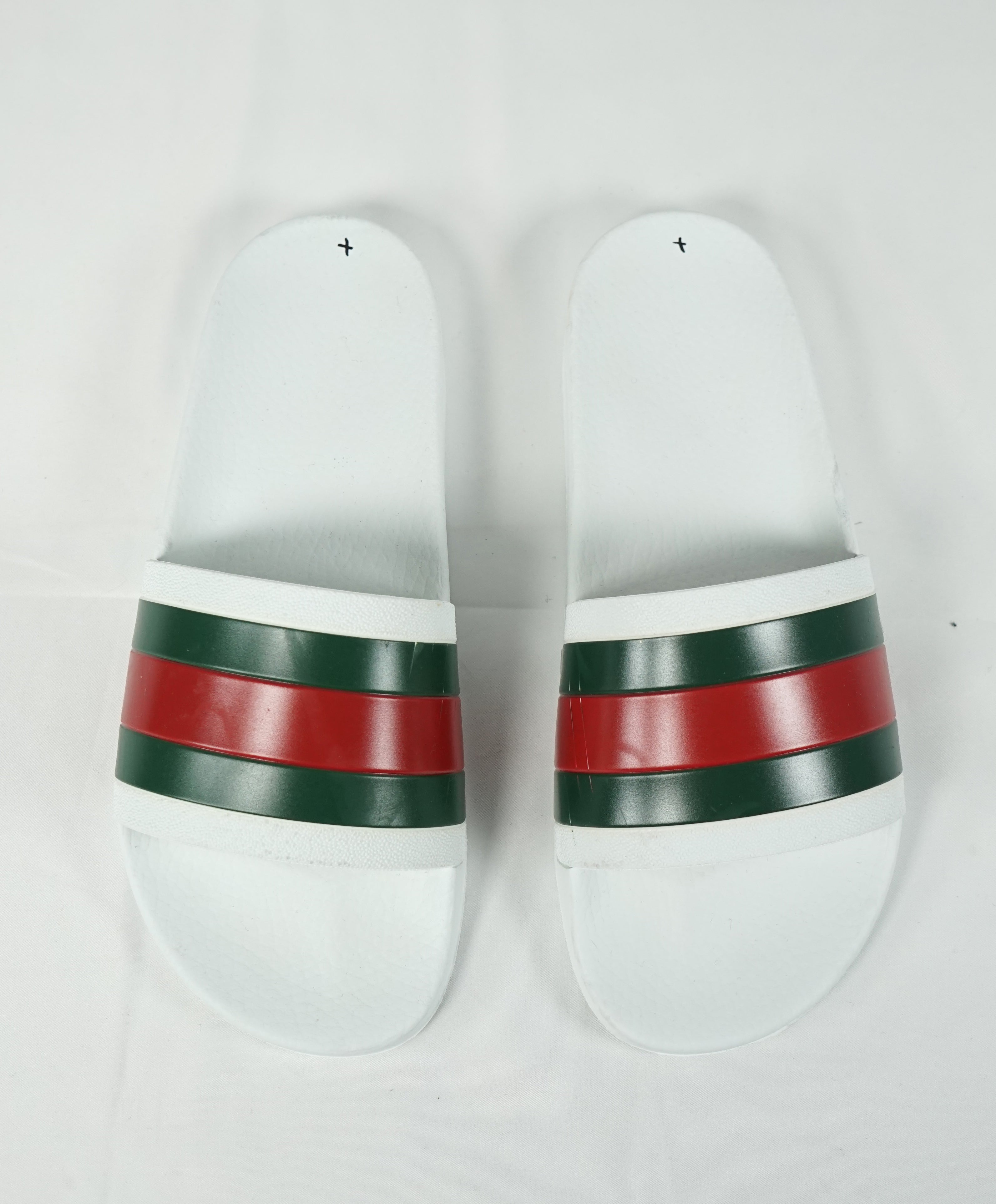 GUCCI - Iconic Green & Red Slides "72" White Slippers - 8