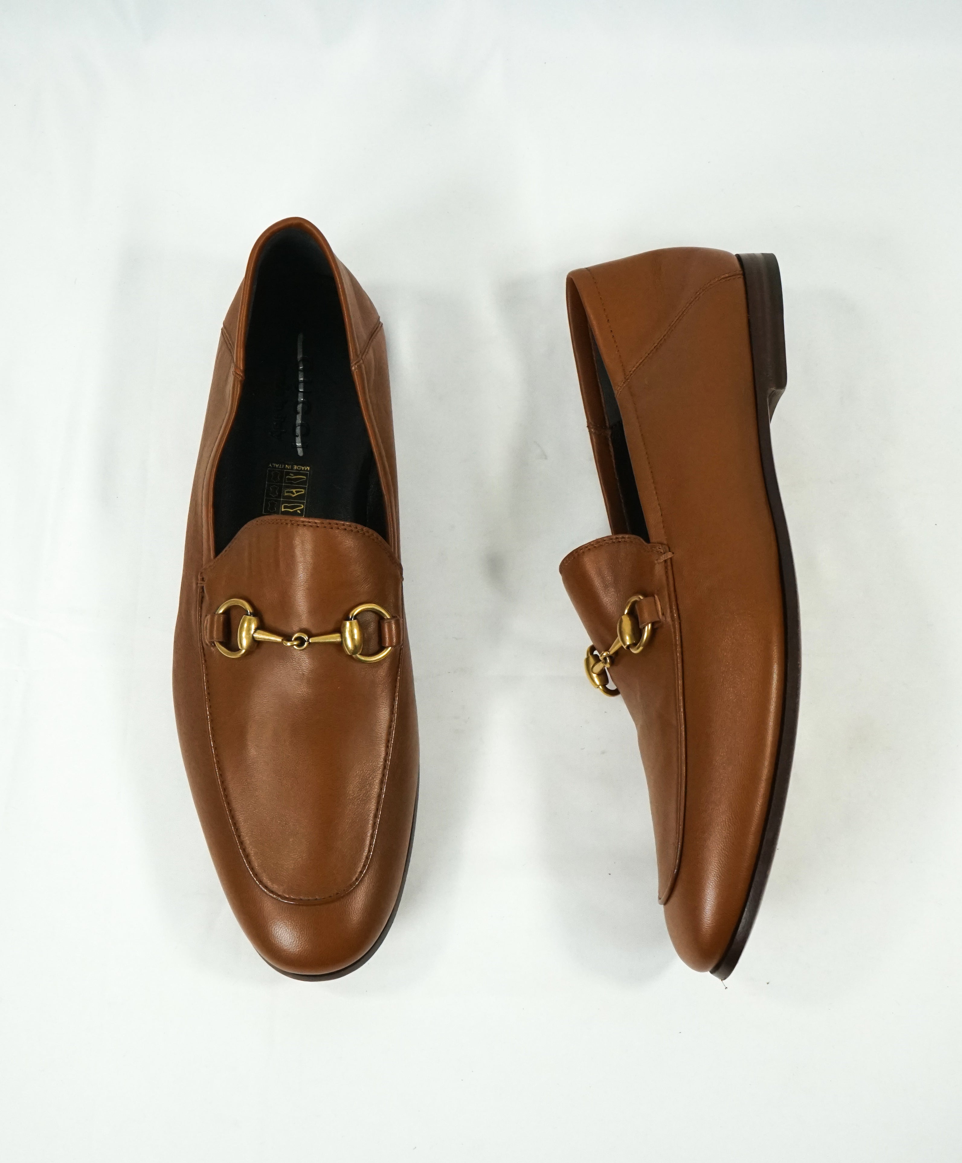 GUCCI - "Brixton" Horse-Bit Loafers Convertible Back Gold/Brown - 9 US