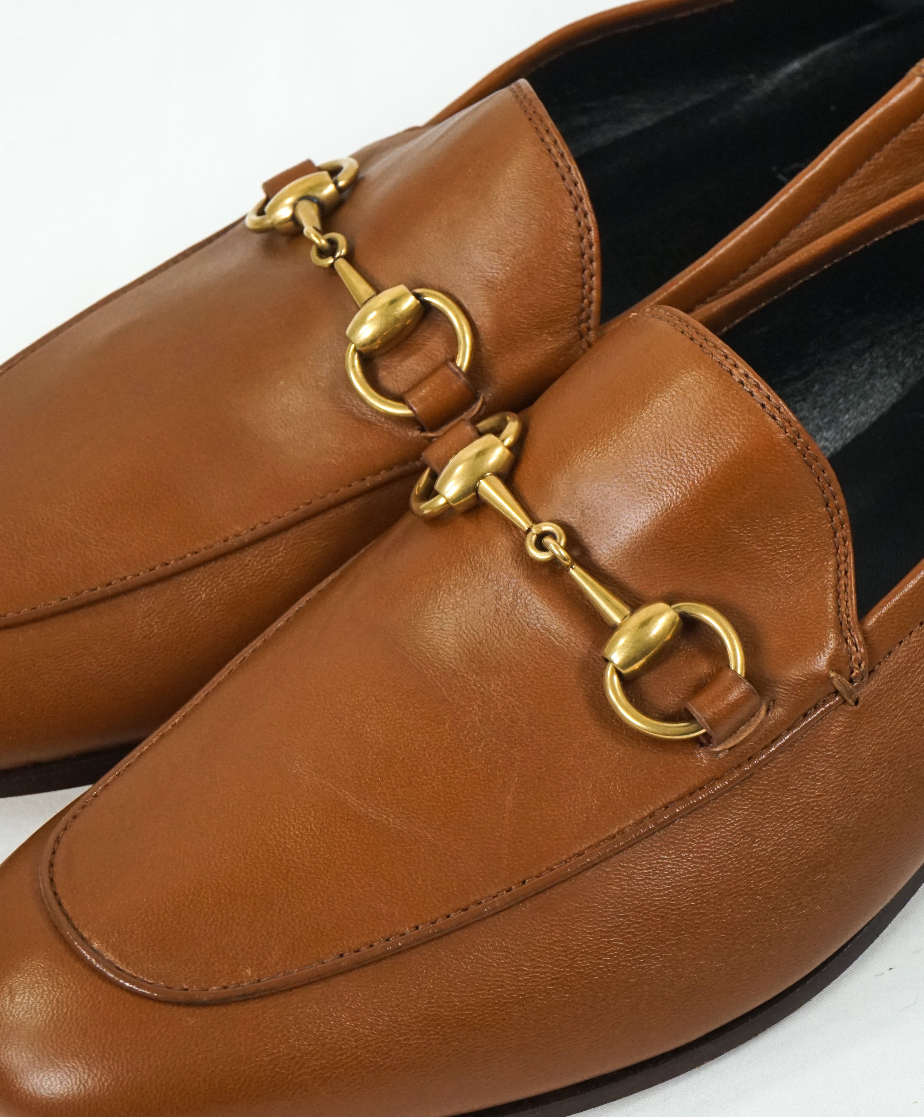 GUCCI - "Brixton" Horse-Bit Loafers Convertible Back Gold/Brown - 9 US