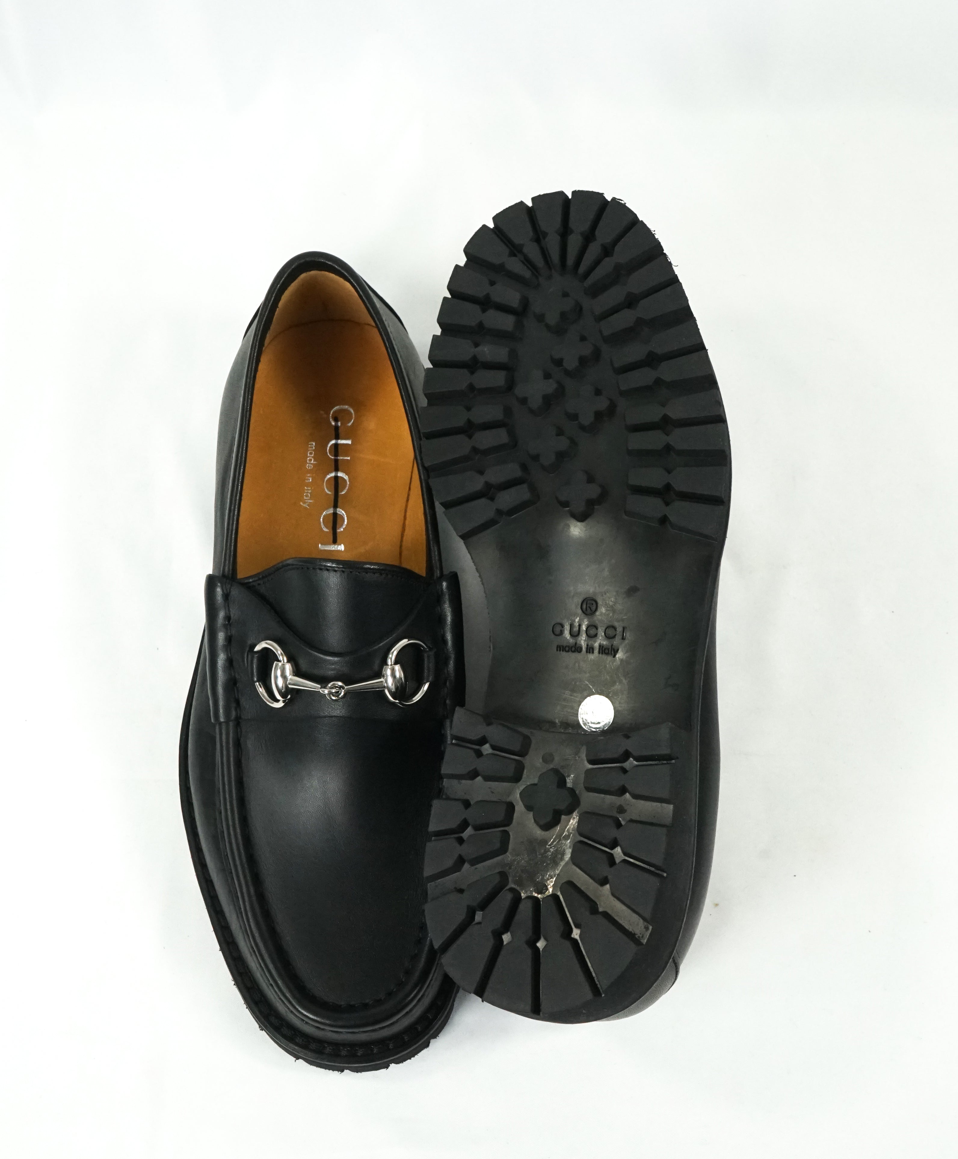 GUCCI - Horse-bit Lug Sole Loafers Black Iconic Style - 8.5