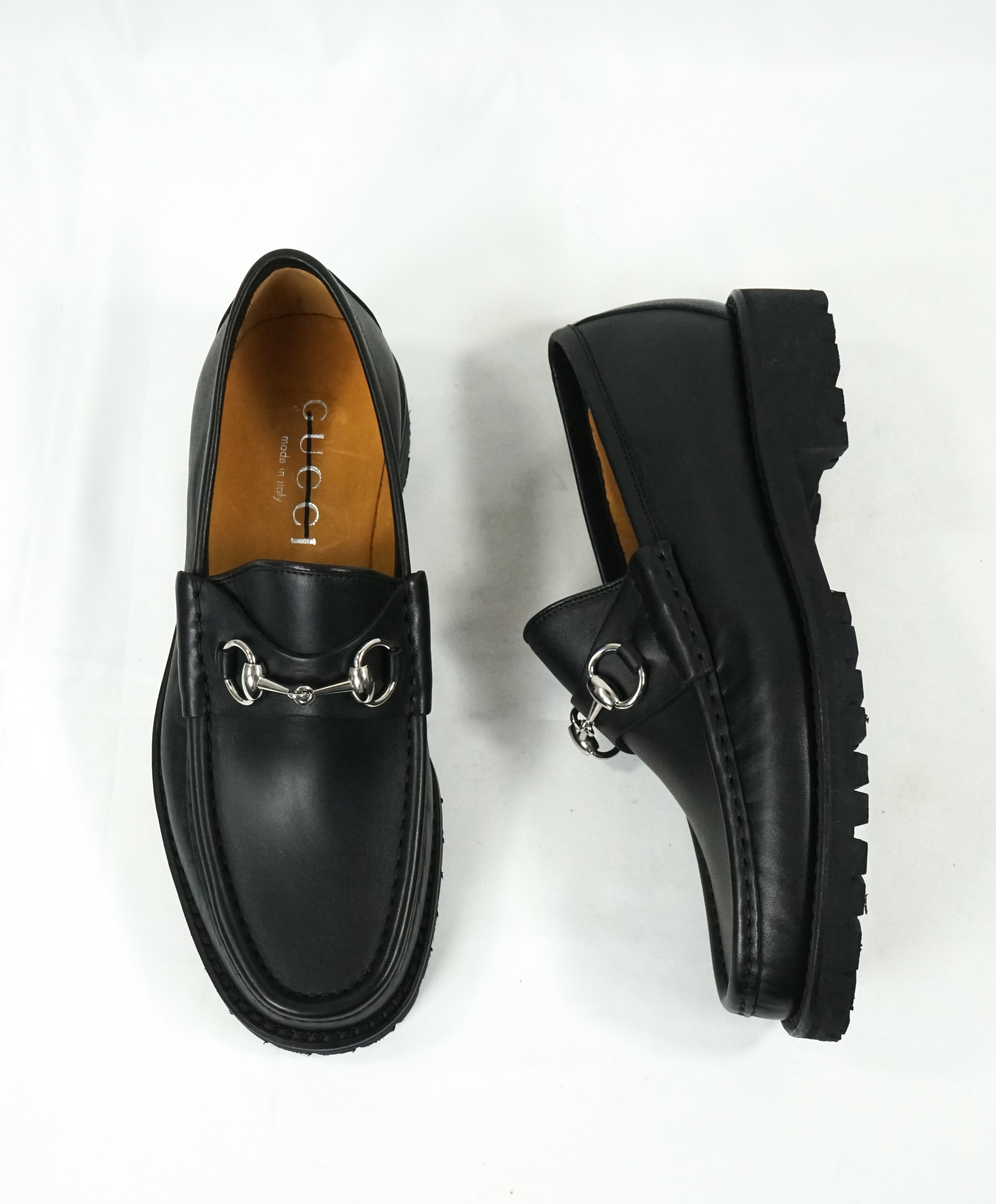 GUCCI - Horse-bit Lug Sole Loafers Black Iconic Style - 8.5