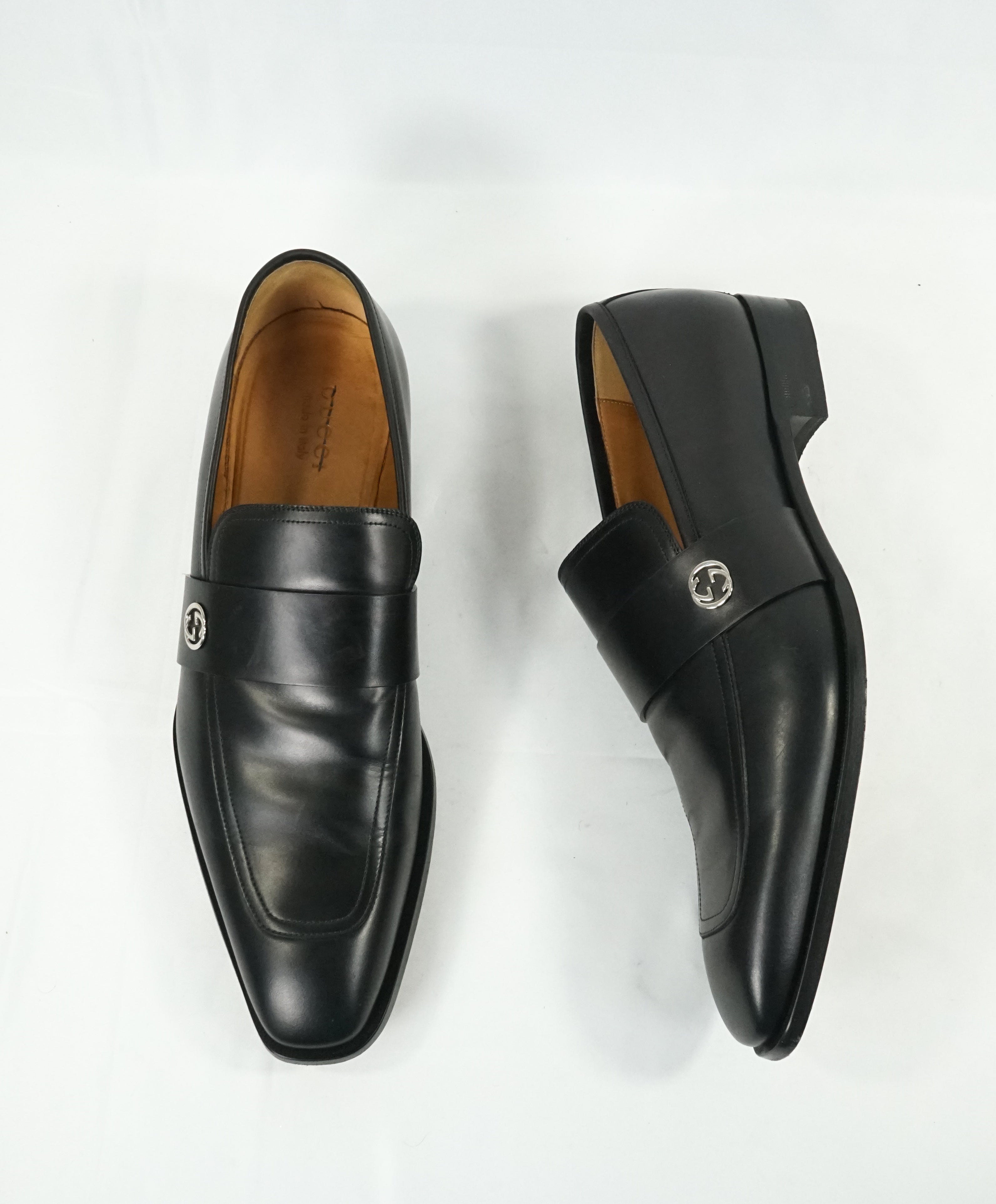 GUCCI - "Broadwick" Black GG Logo Strap Loafers - 14