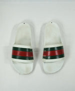 GUCCI - Iconic Green & Red Slides "72" White Slippers- 10