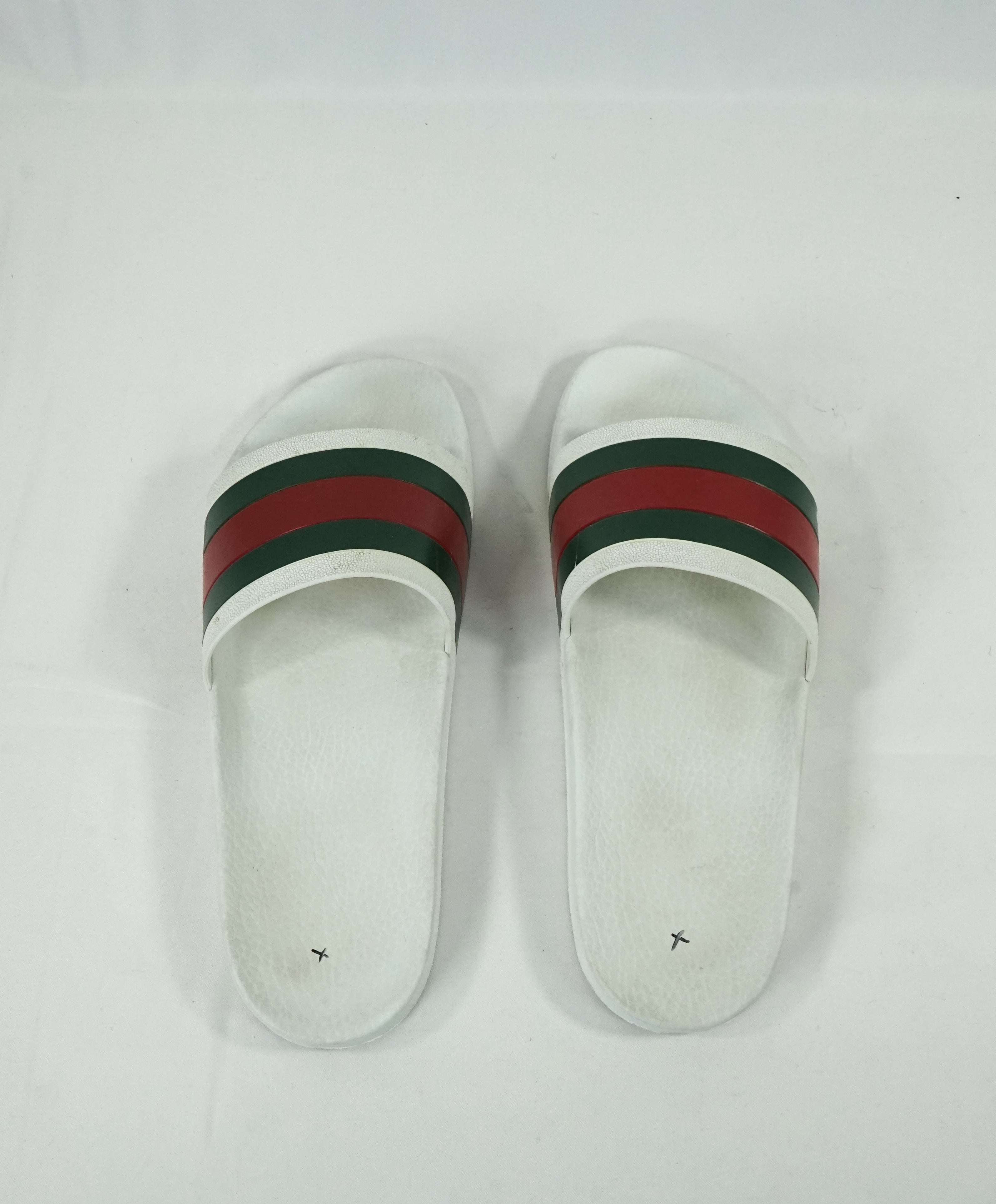 GUCCI - Iconic Green & Red Slides "72" White Slippers - 8