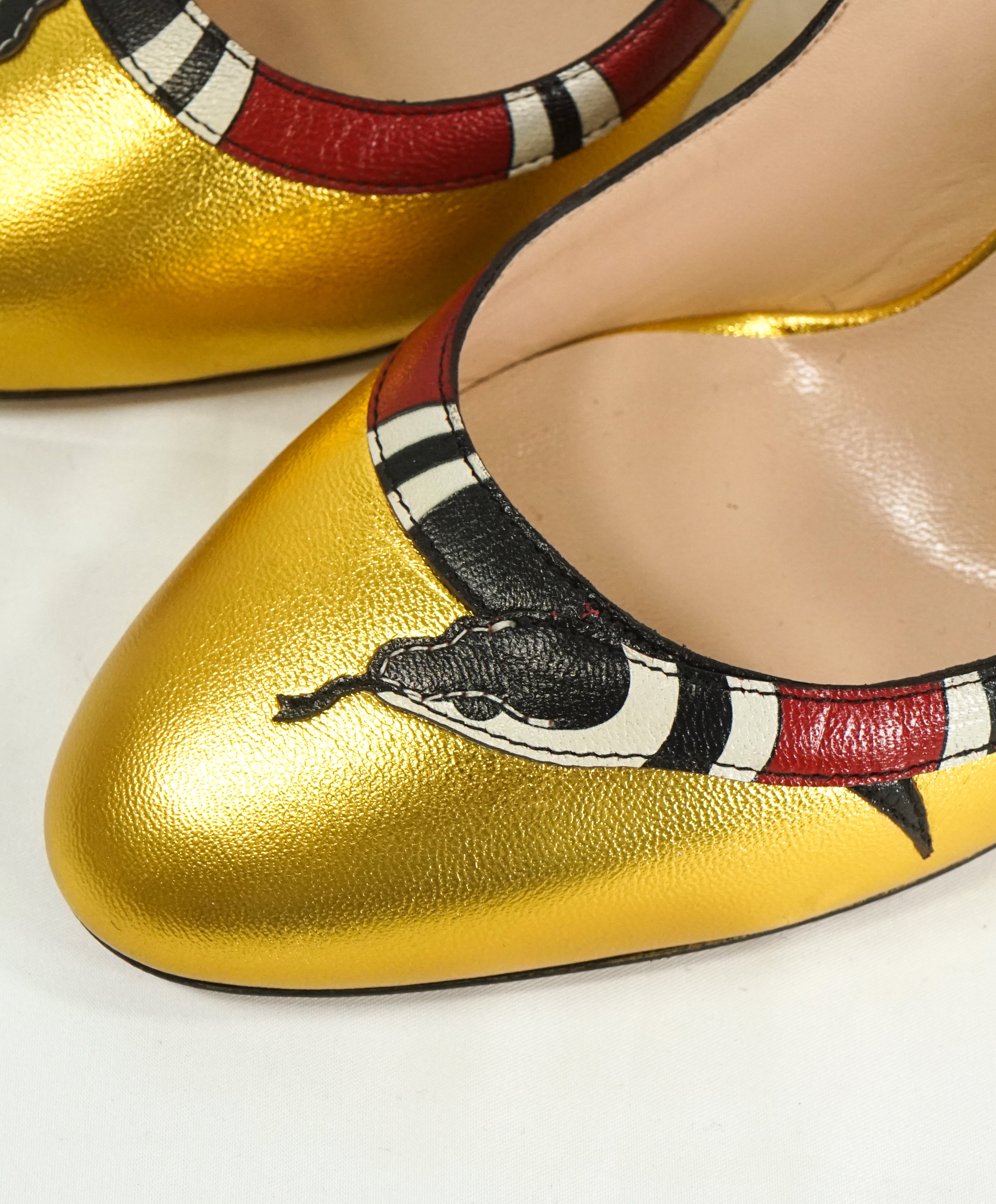 GUCCI - KingSnake Snake Gold Current High Heel Pumps- 7.5