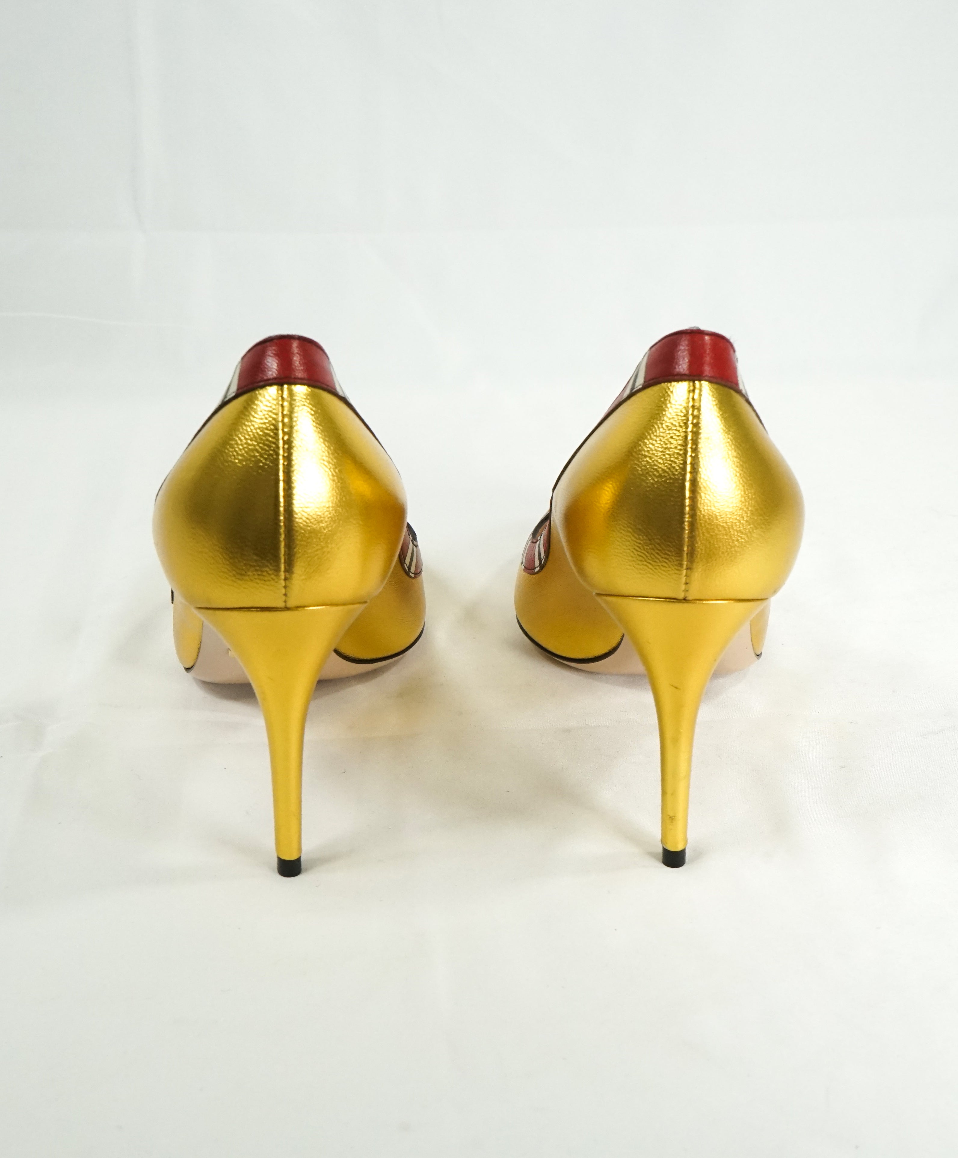 GUCCI - KingSnake Snake Gold Current High Heel Pumps- 7.5