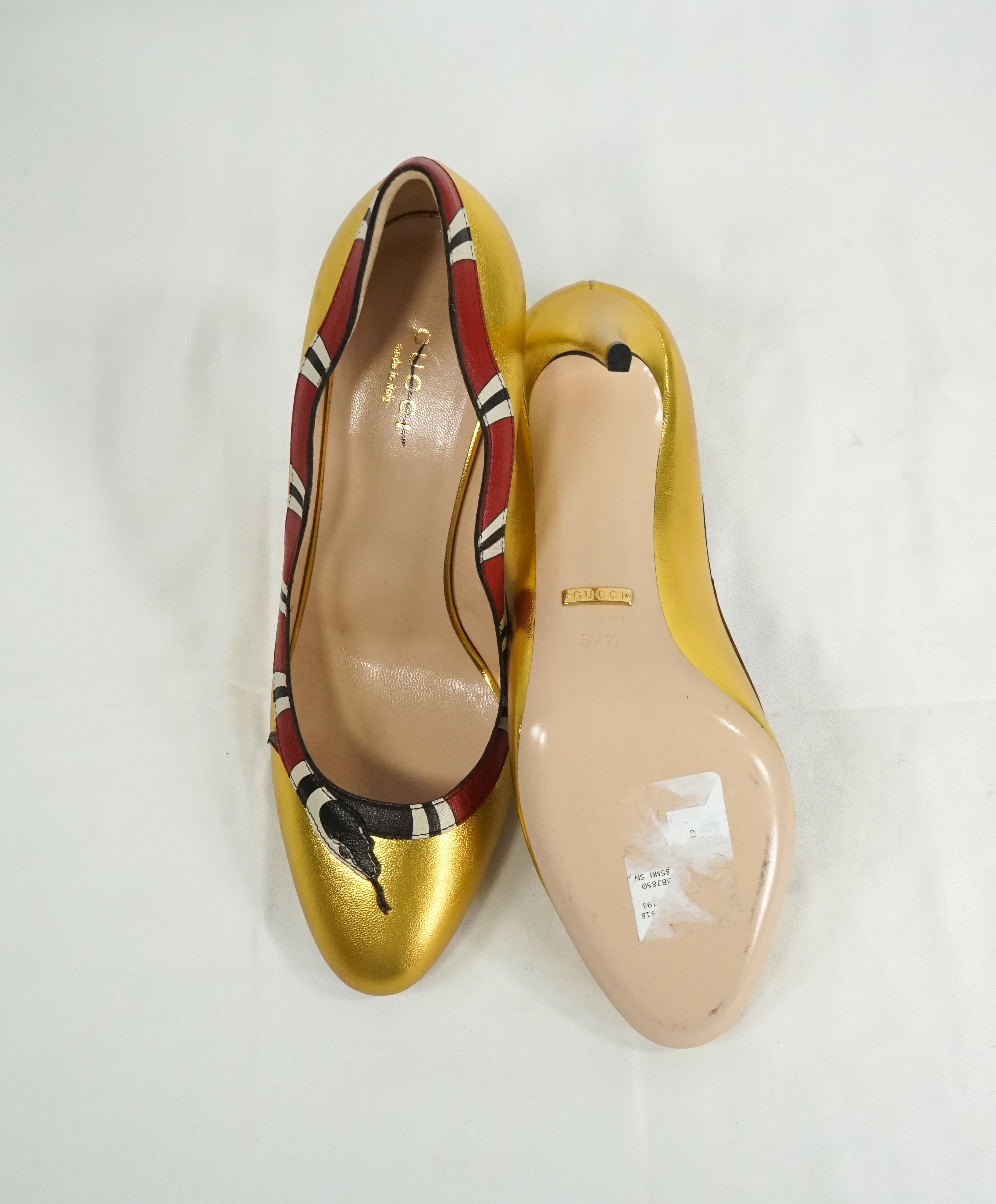 GUCCI - KingSnake Snake Gold Current High Heel Pumps- 7.5