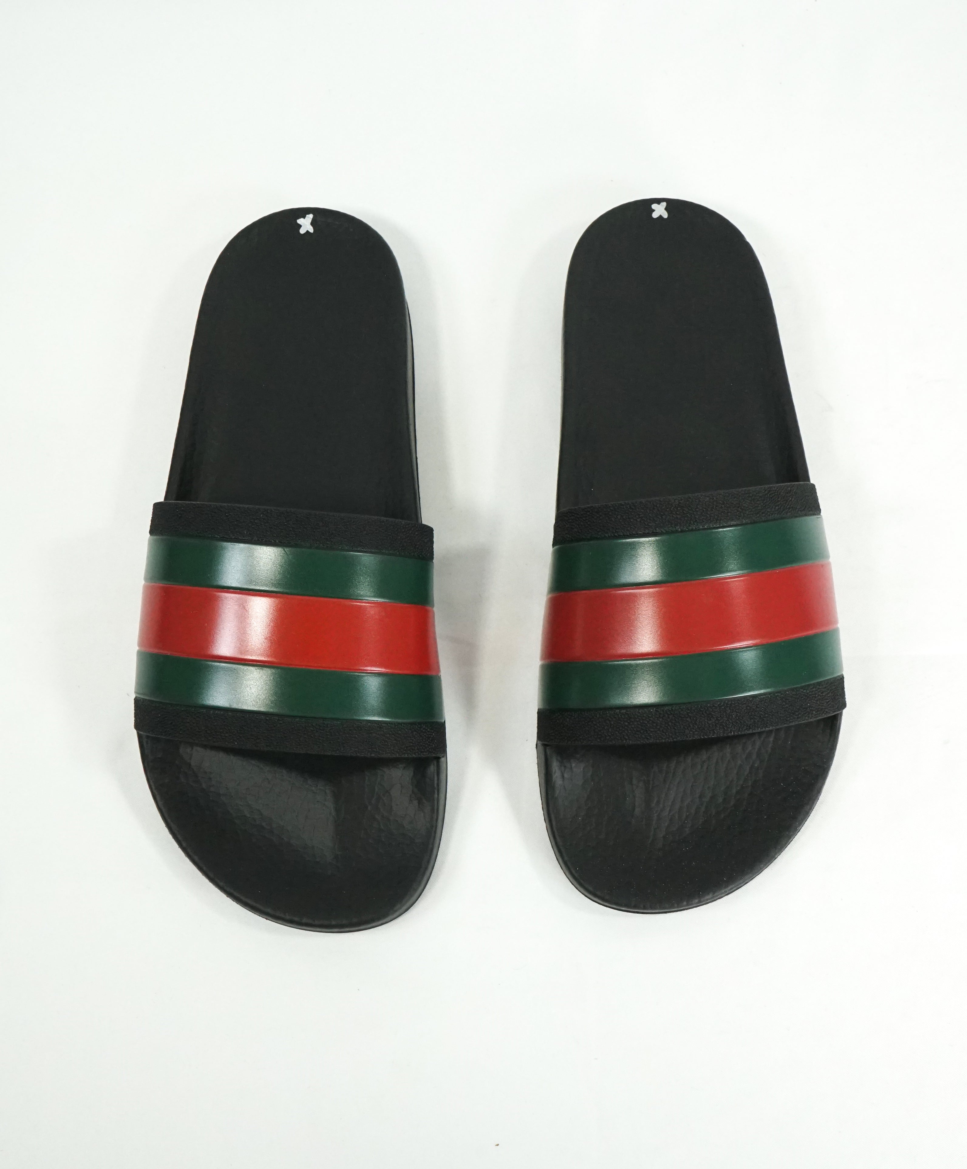 GUCCI -Iconic Green & Red Stripe Slides "72" Black Slippers - 8