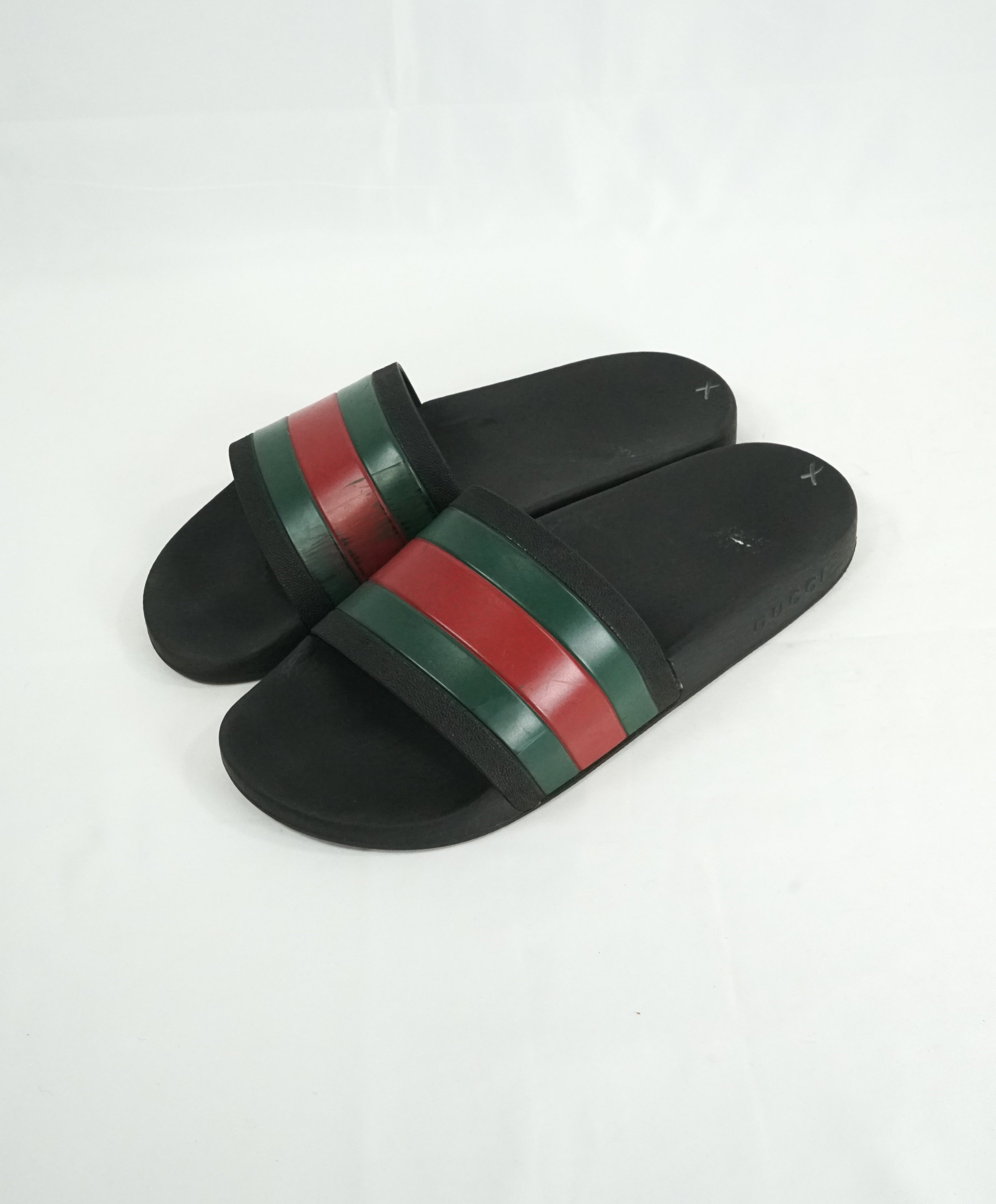 GUCCI - Iconic Green & Red Stripe Slides "72" Slippers - 9