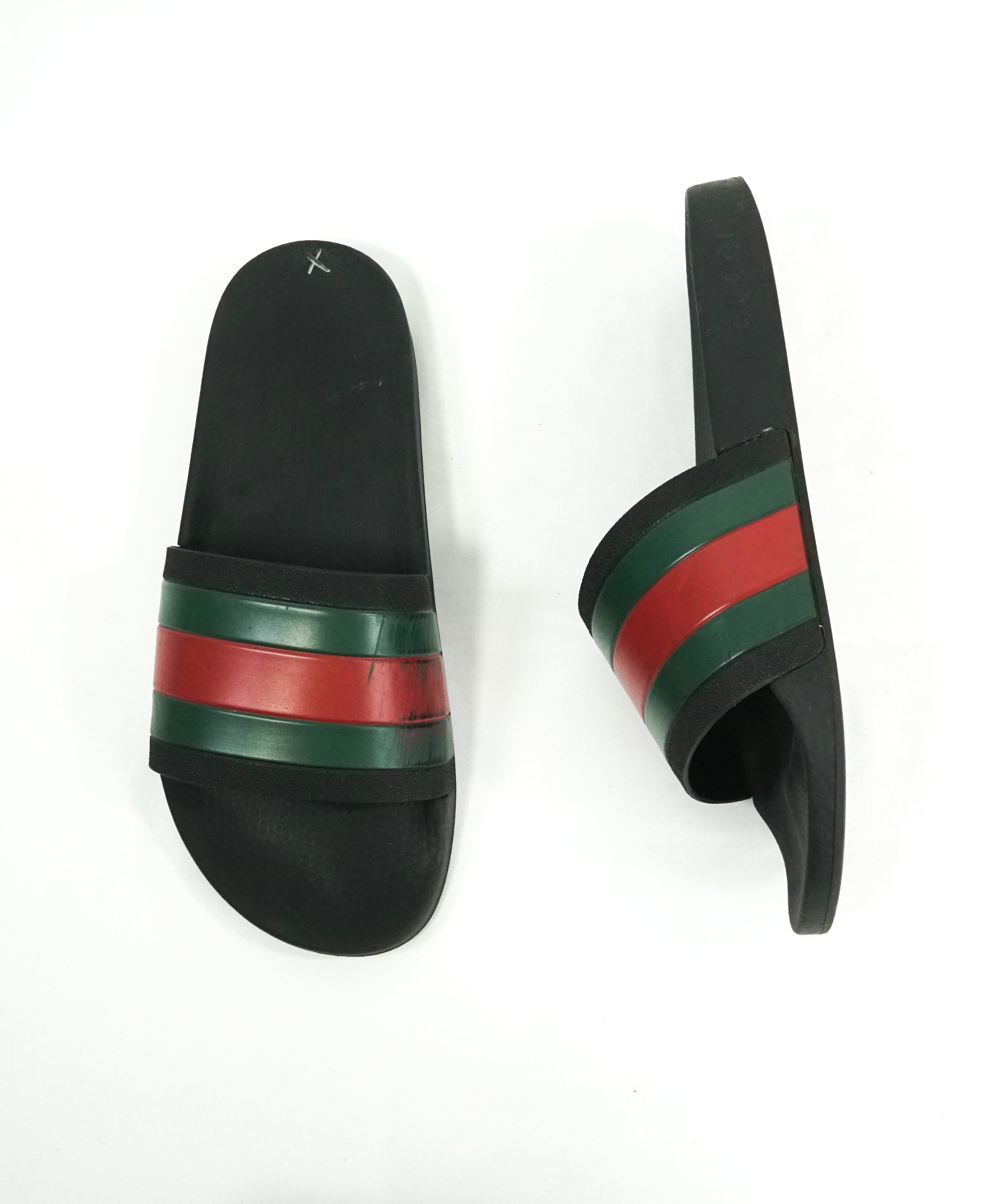 GUCCI - Iconic Green & Red Stripe Slides "72" Slippers - 9