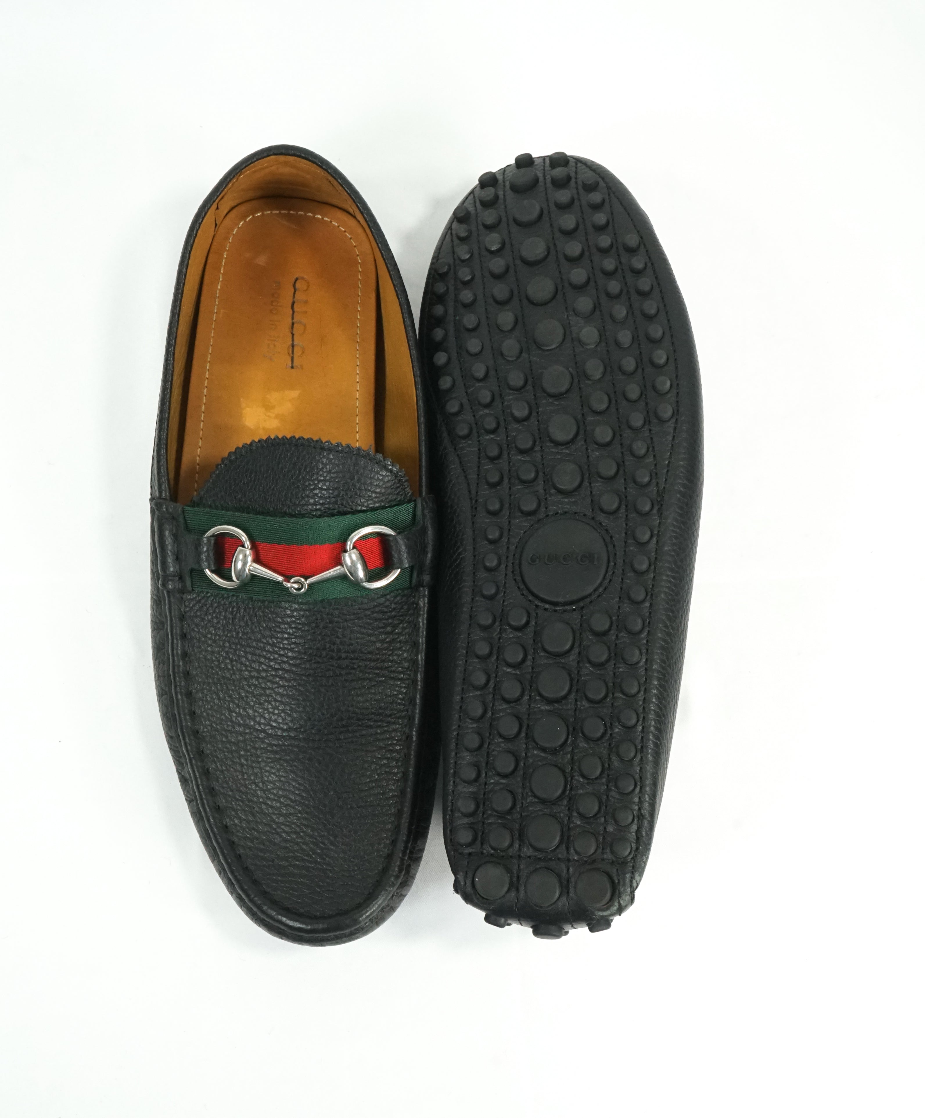 GUCCI - Black Horse-Bit Driving Loafers With Web Detail - 12.5