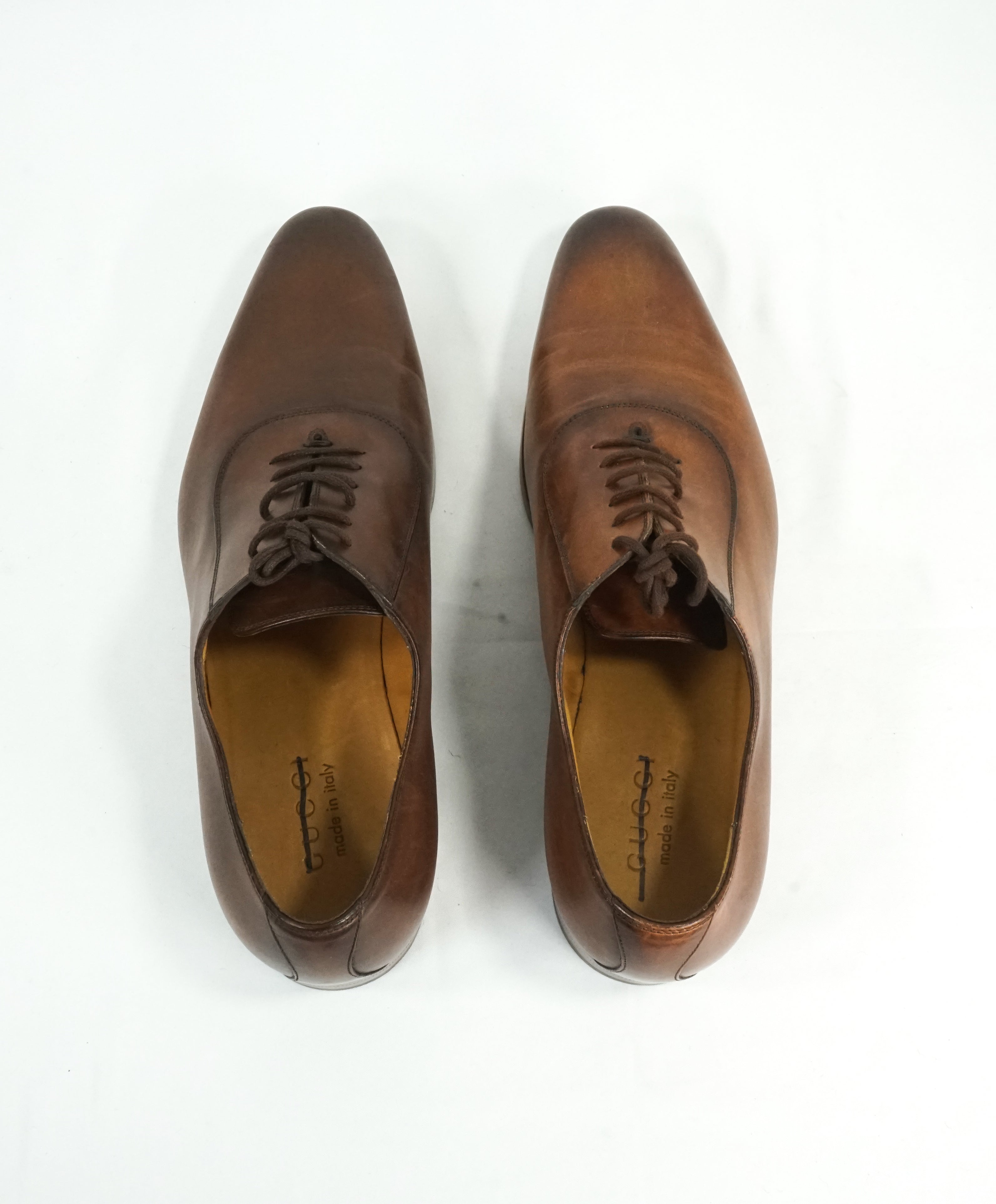 GUCCI - Brown Slim Silhouette GG Engraved Heel Oxfords - 8