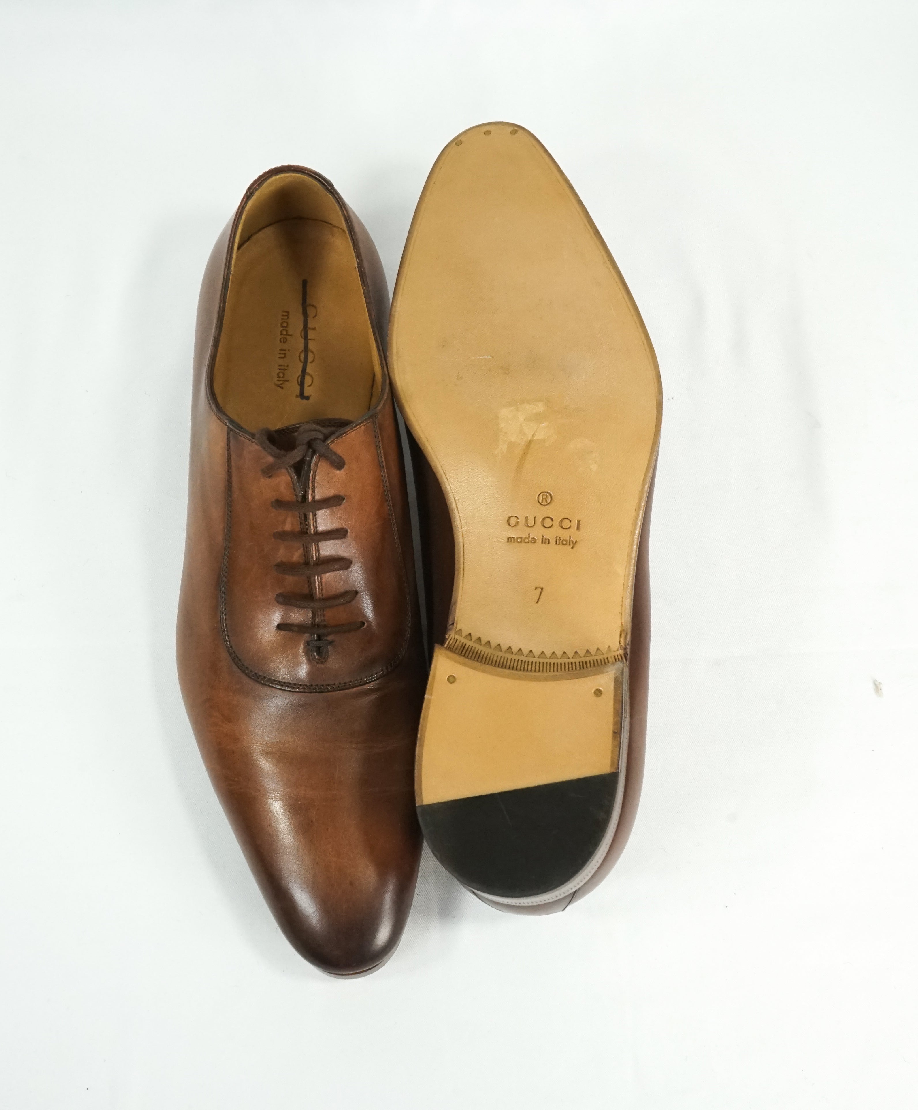 GUCCI - Brown Slim Silhouette GG Engraved Heel Oxfords - 8