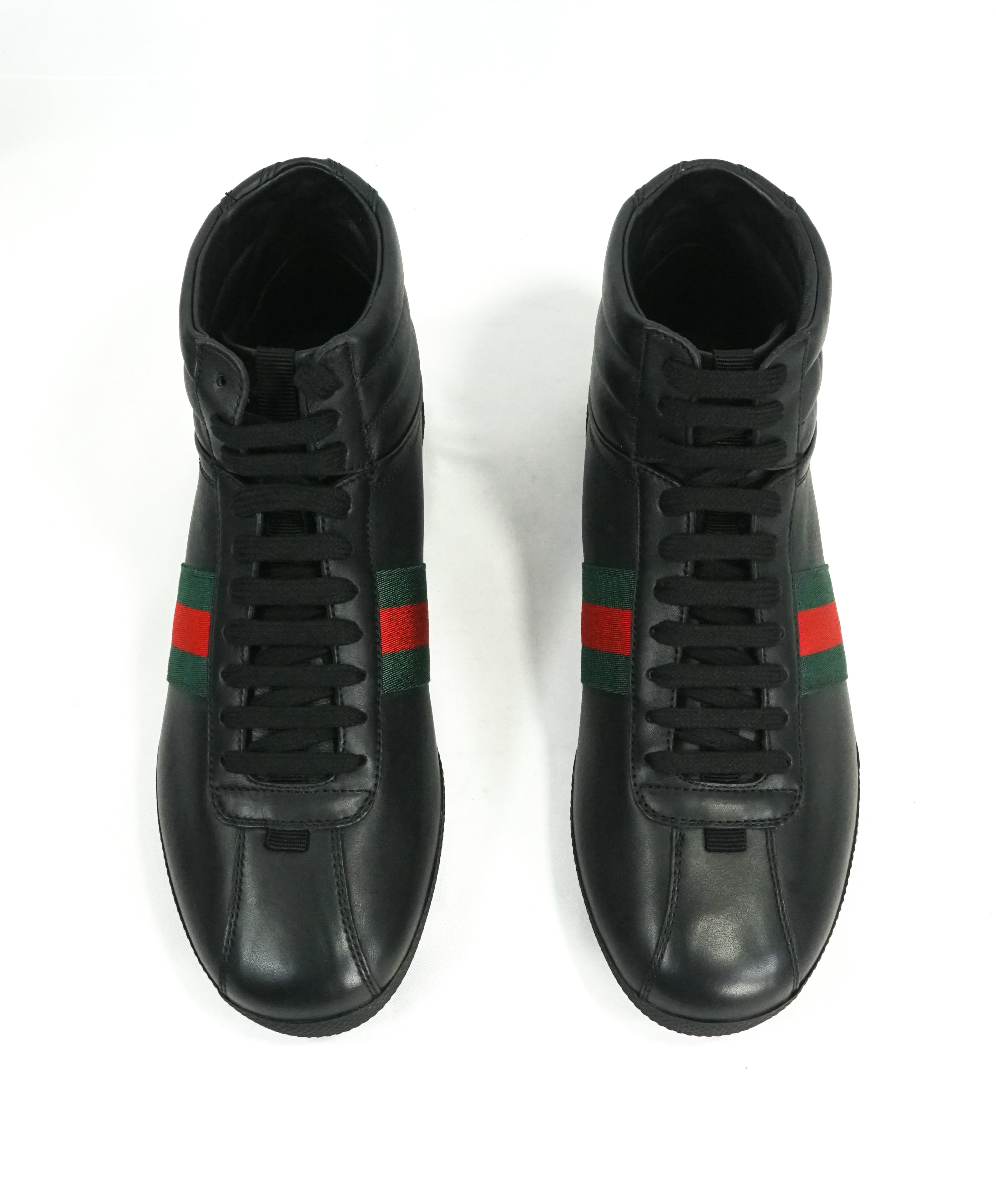 GUCCI -Red & Green Logo Stripe GG High Top Black Sneakers- 6G / 6.5 US