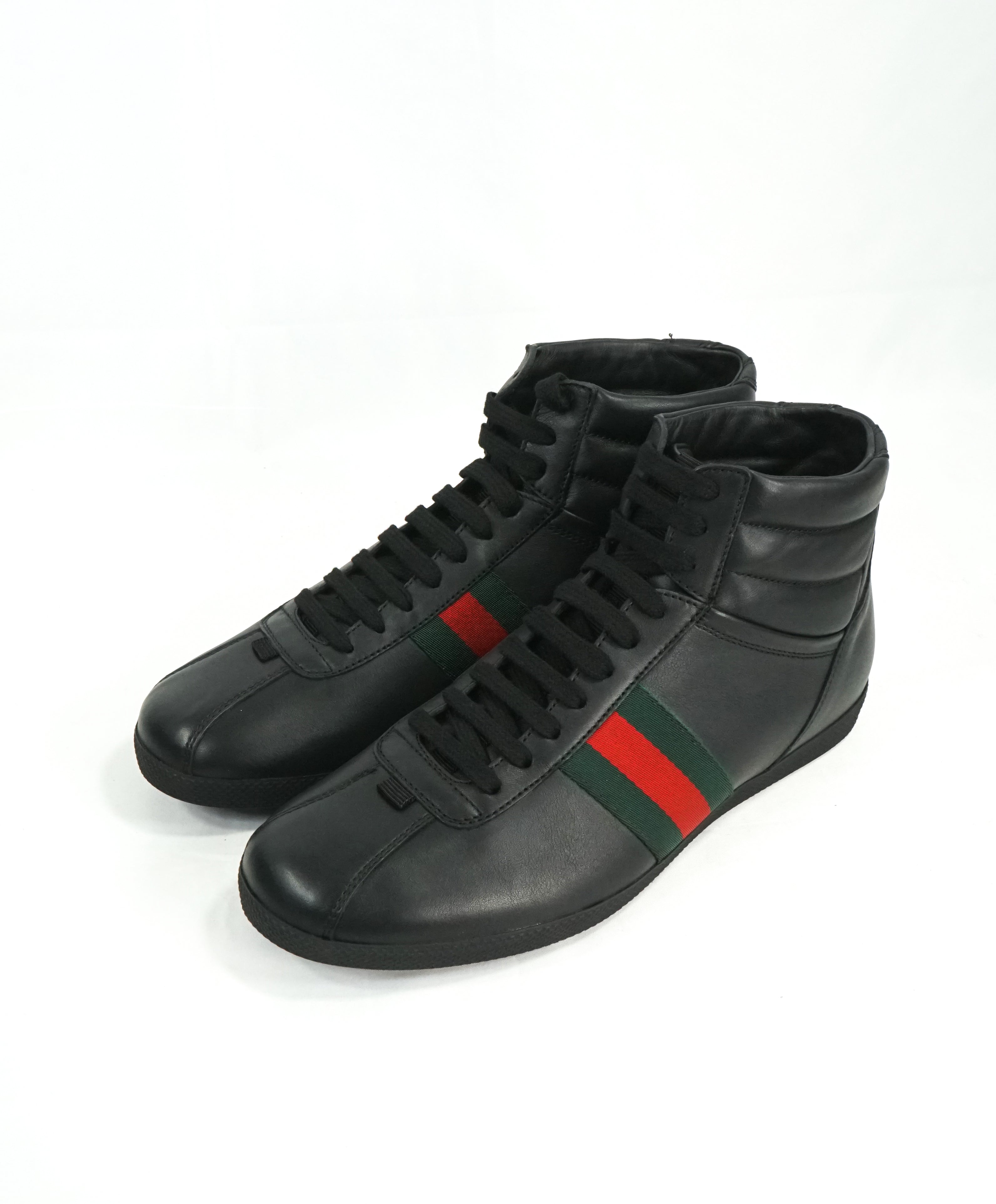 GUCCI -Red and Green Logo Stripe GG High Top Black Sneakers - 6G / 6.5 US