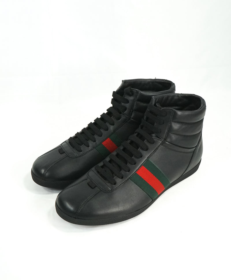 GUCCI - Red & Green Logo Stripe GG High-Top Black Sneakers - 6G / 6.5 US