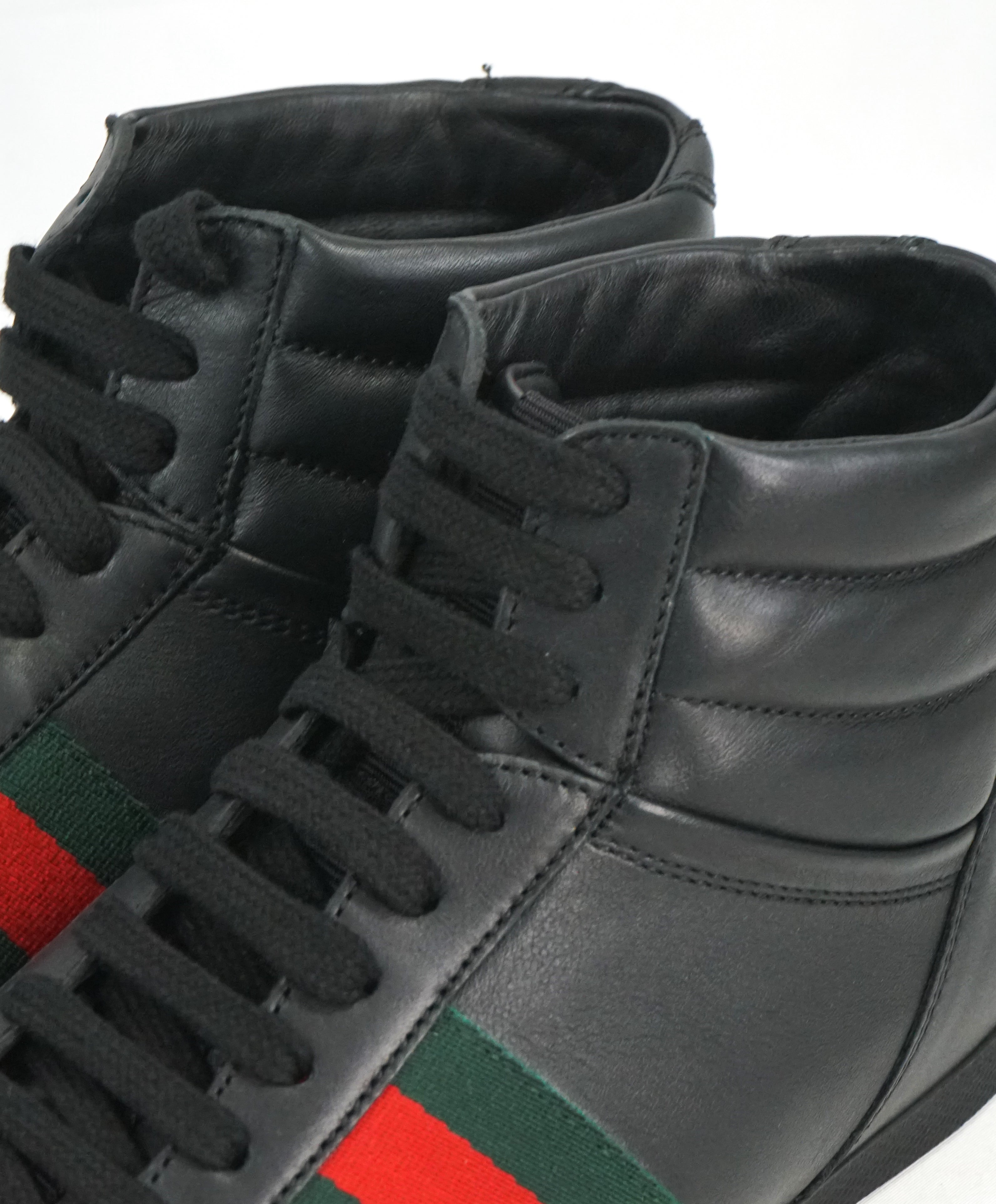 GUCCI -Red & Green Logo Stripe GG High Top Black Sneakers- 6G / 6.5 US