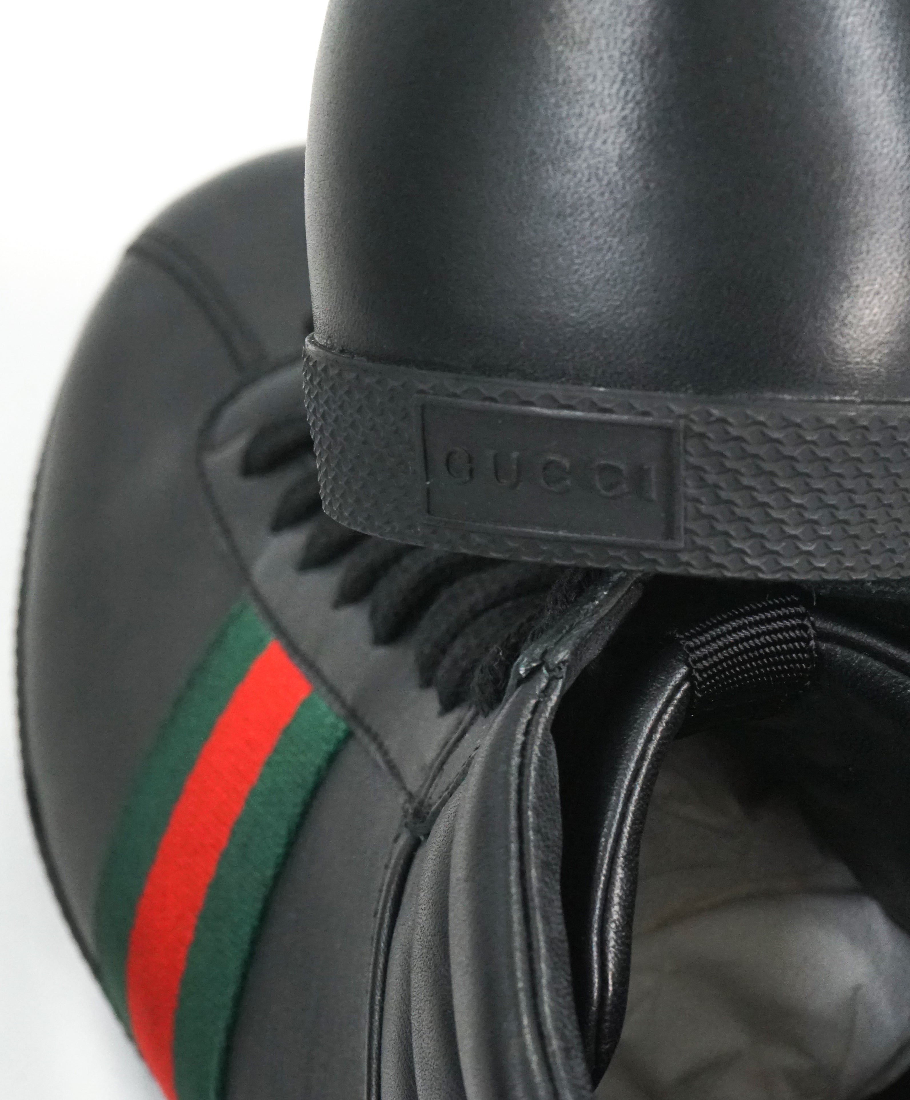 GUCCI - Red & Green Logo Stripe GG High-Top Black Sneakers - 6G / 6.5 US